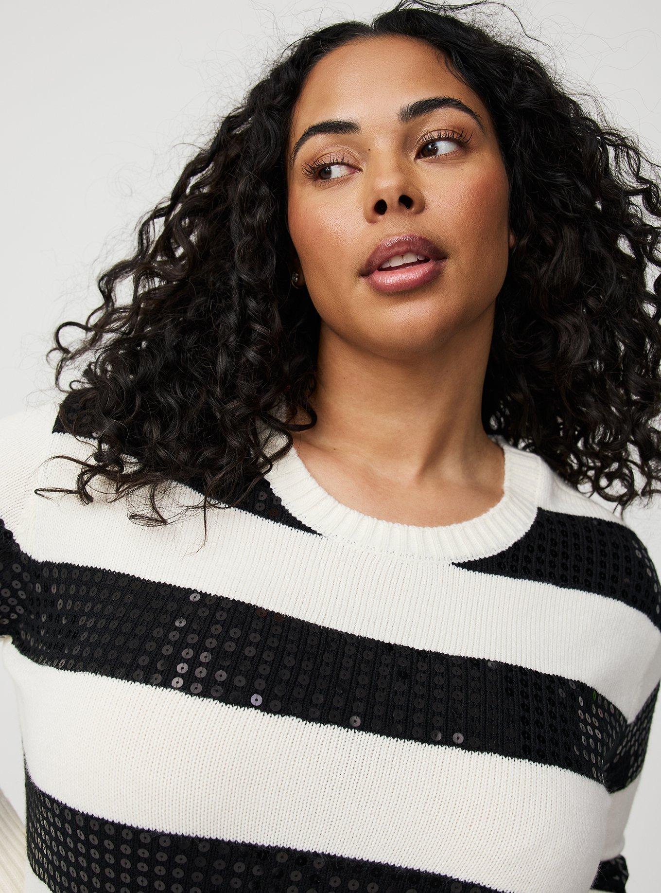 Stripe Sequin Crew Pullover Sweater