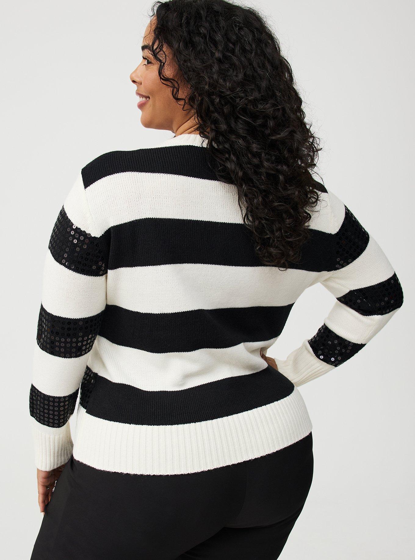 Stripe Sequin Crew Pullover Sweater