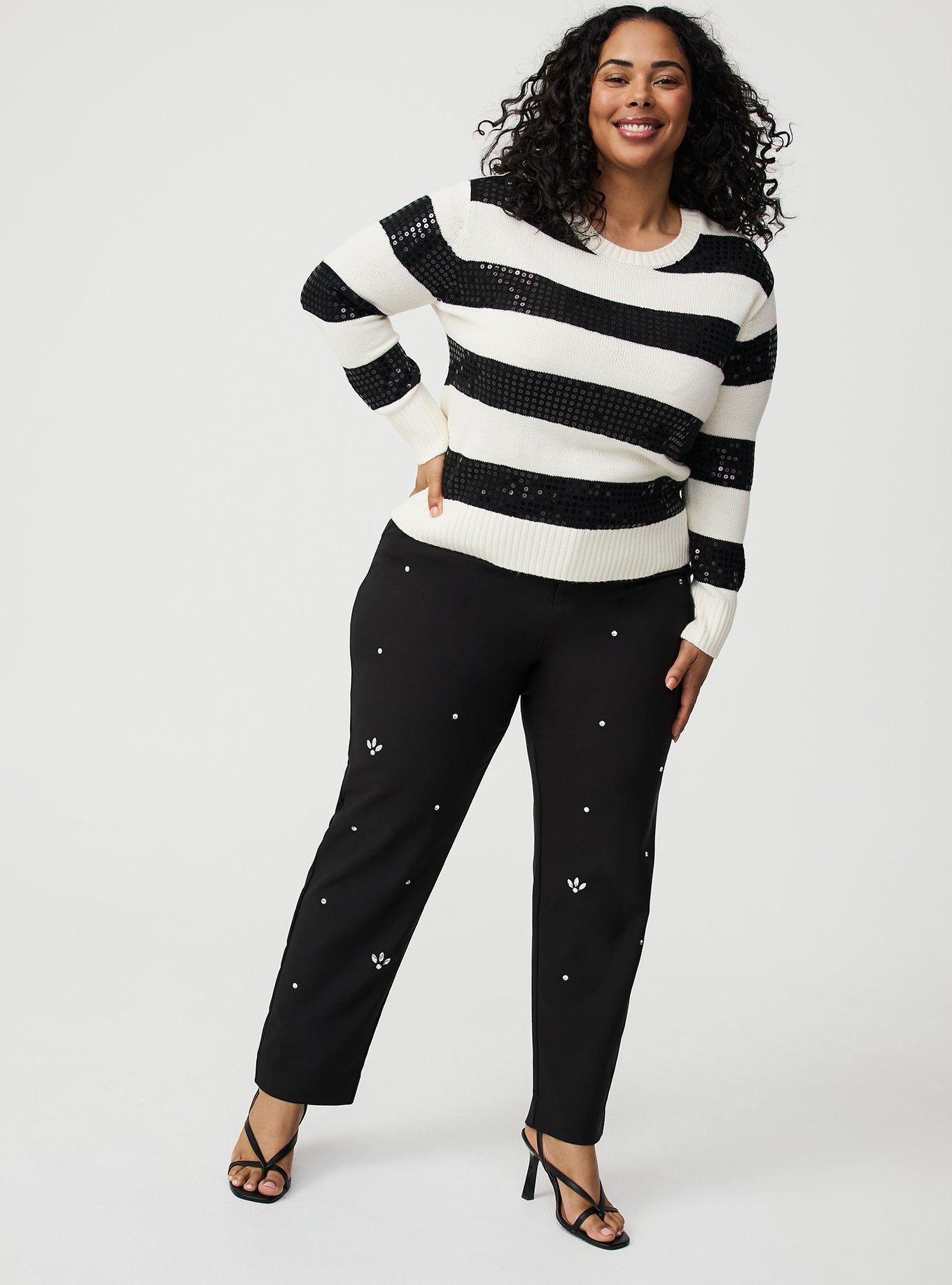 Stripe Sequin Crew Pullover Sweater