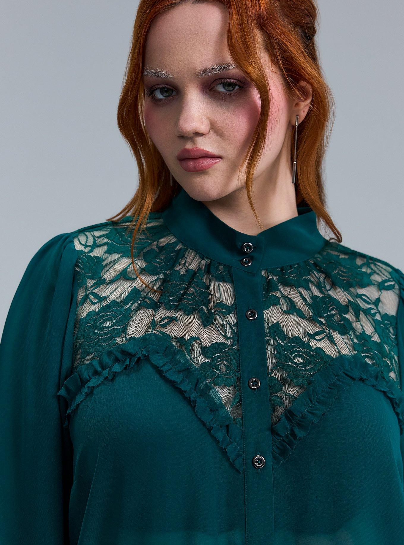 Nightfall Lace Detail Button Up Top, BOTANICAL GARDEN, alternate