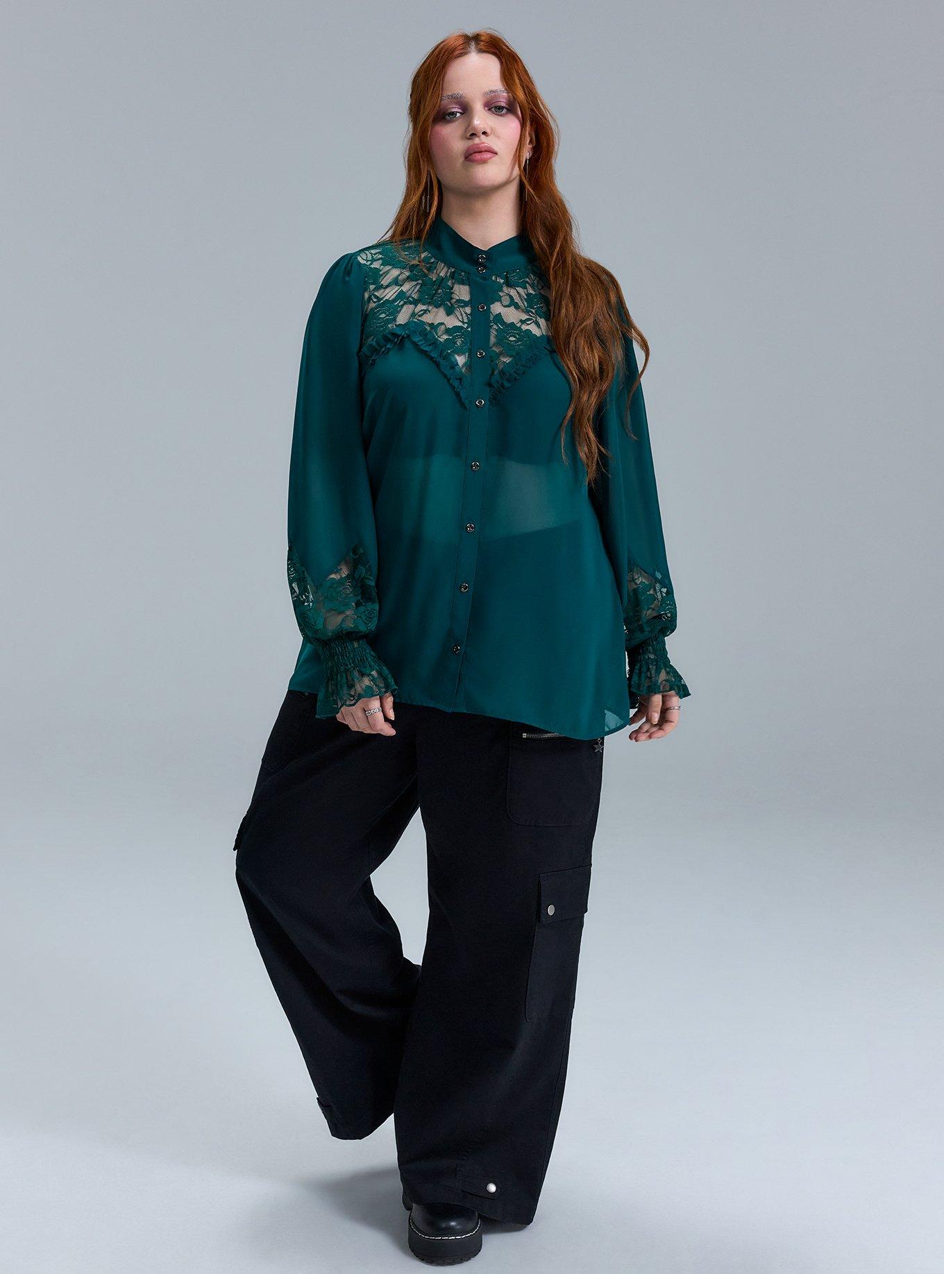 Nightfall Lace Detail Button Up Top, BOTANICAL GARDEN, alternate
