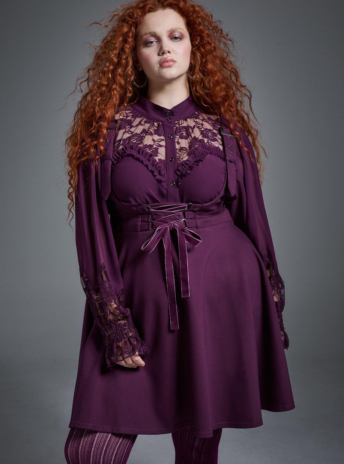 Nightfall Lace Detail Button Up Top, POTENT PURPLE, alternate