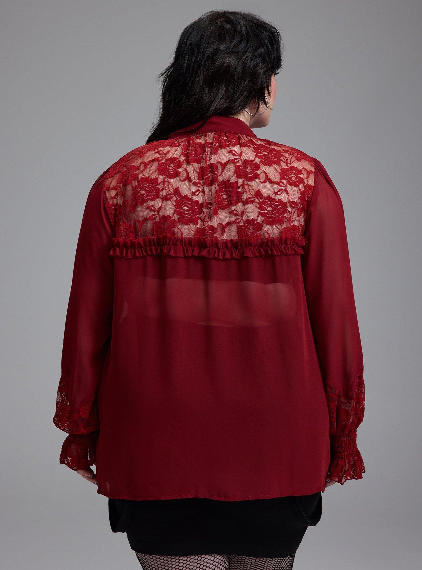 Nightfall Lace Detail Button-Up Top, Sun Dried Tomato, alternate