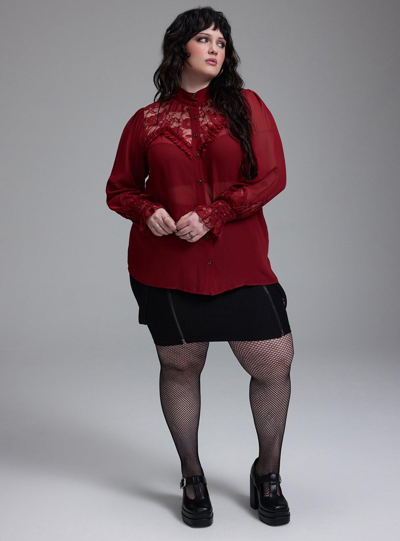 Nightfall Lace Detail Button-Up Top, Sun Dried Tomato, alternate