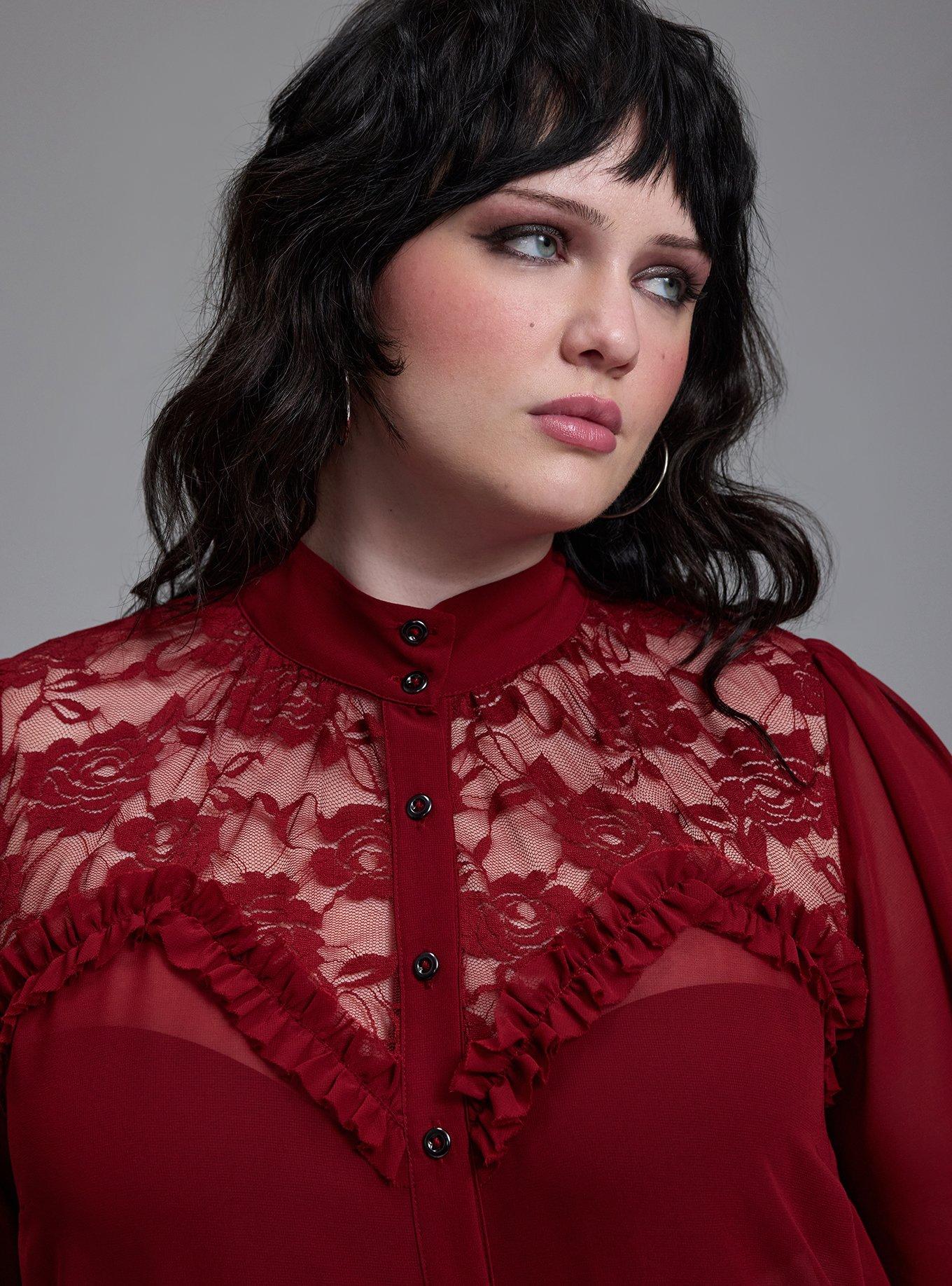 Nightfall Lace Detail Button-Up Top, Sun Dried Tomato, alternate