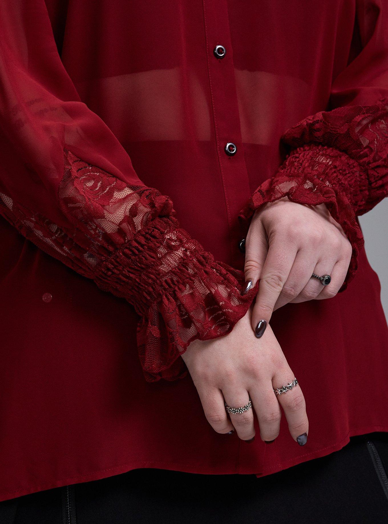 Nightfall Lace Detail Button-Up Top, Sun Dried Tomato, alternate