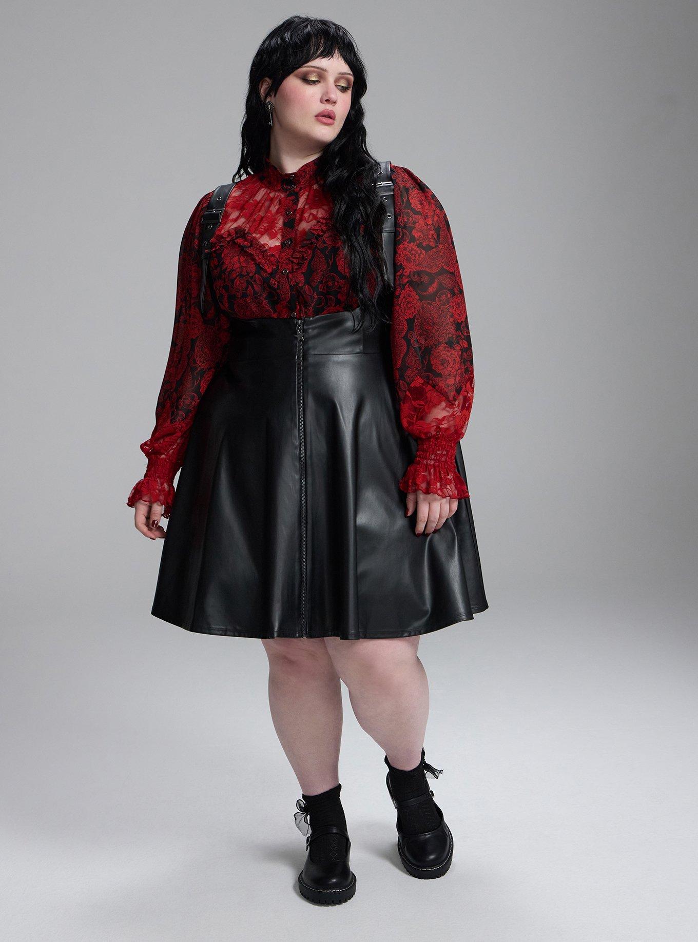Nightfall Lace Detail Button-Up Top, DEATH MOTH FLORAL RED, alternate
