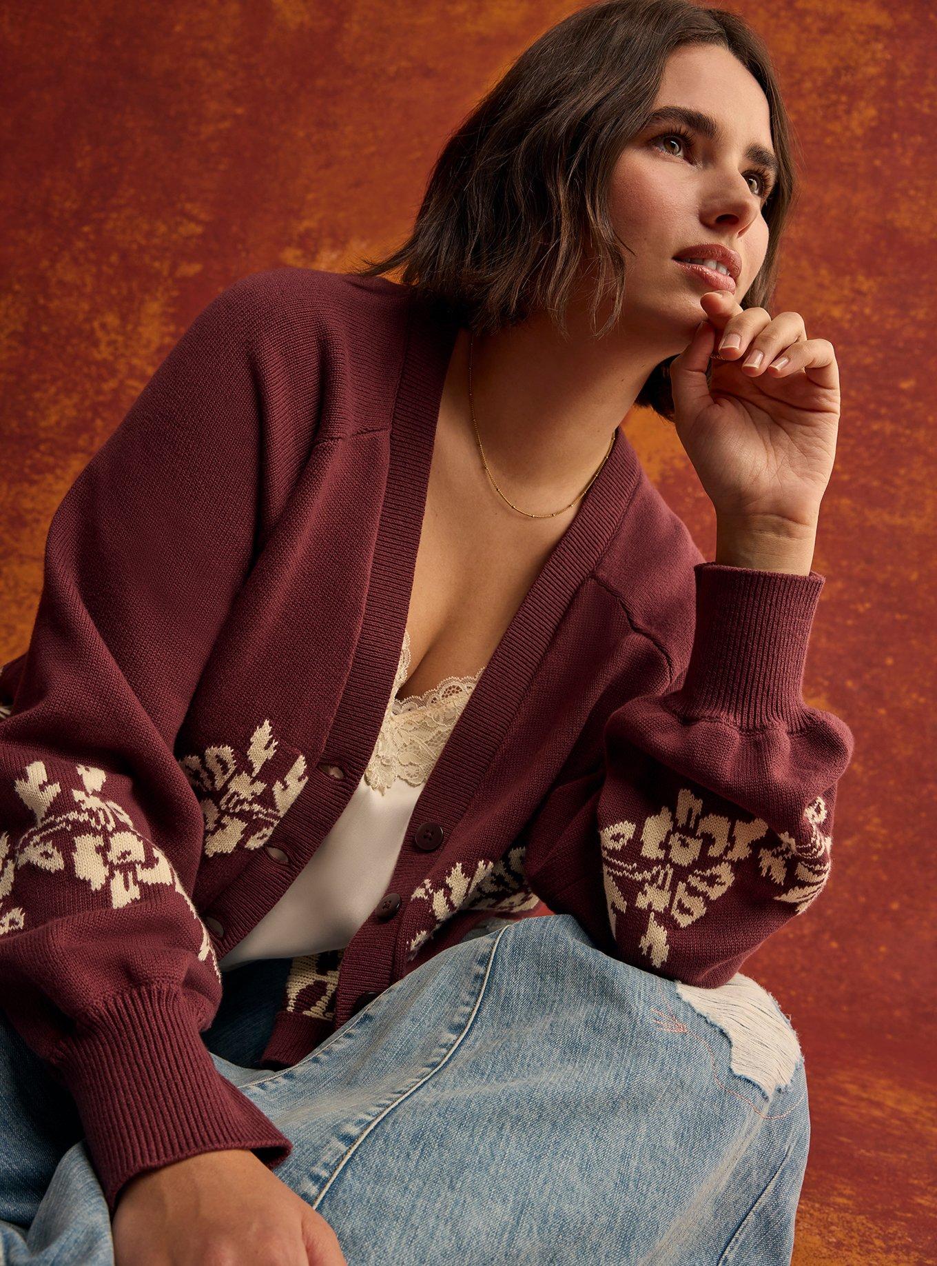 トップス FOXEY EVERY DAY CARDIGAN 40 Lovelace Fox Print Oversized Cardigan | Vintage-Inspired Boxy