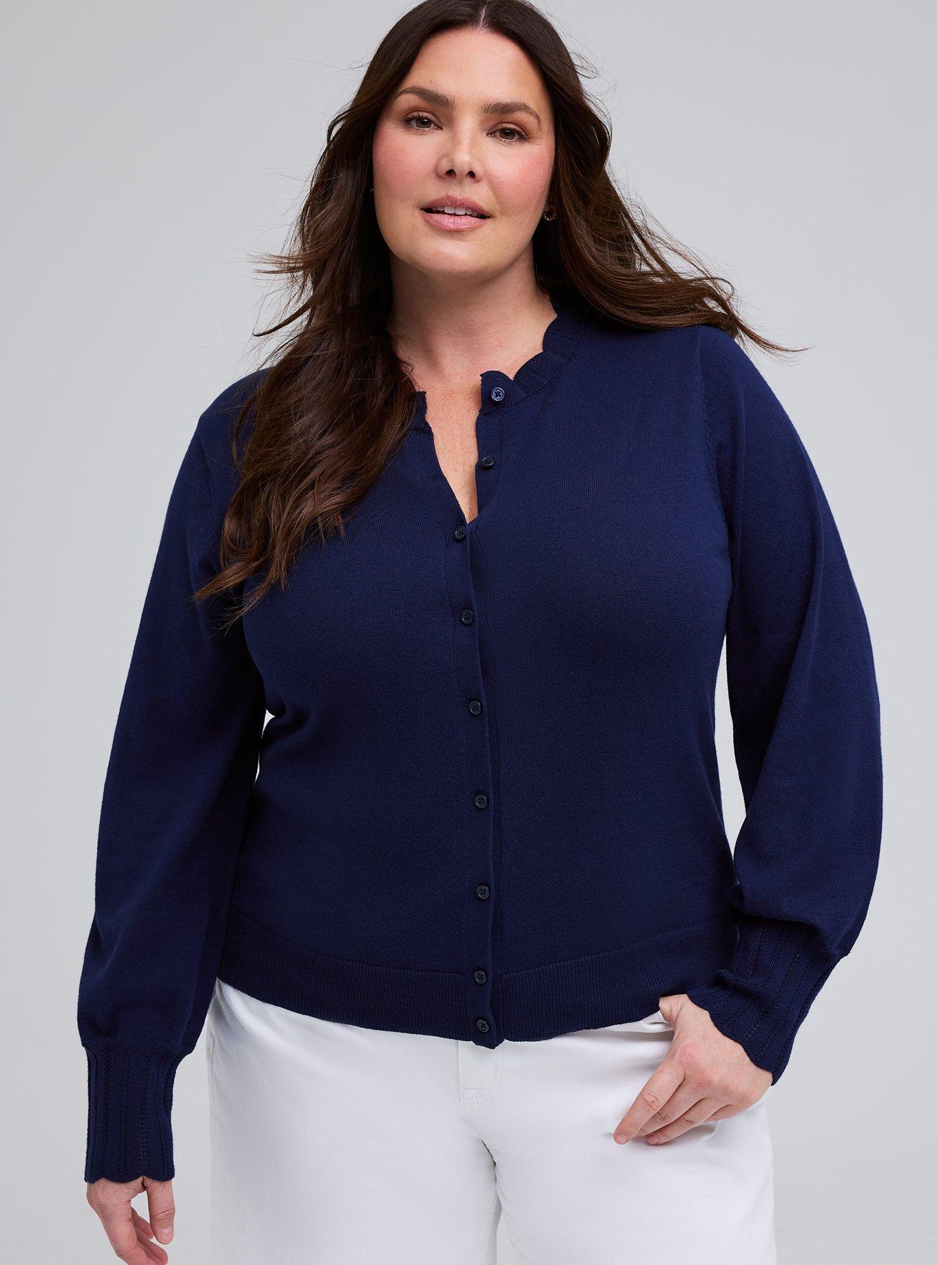 Plus Size Belle Isle Scalloped Hem Cardigan, PEACOAT, hi-res