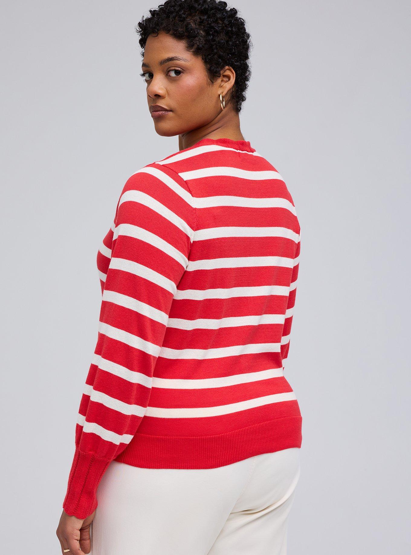 Belle Isle Scalloped Detail Cardigan, BELLE STRIPE RED WHITE, alternate
