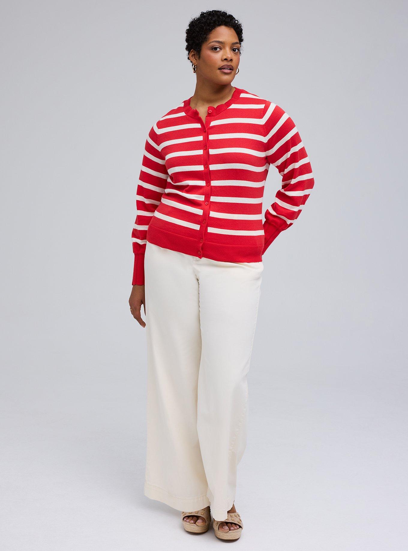 Belle Isle Scalloped Detail Cardigan, BELLE STRIPE RED WHITE, alternate