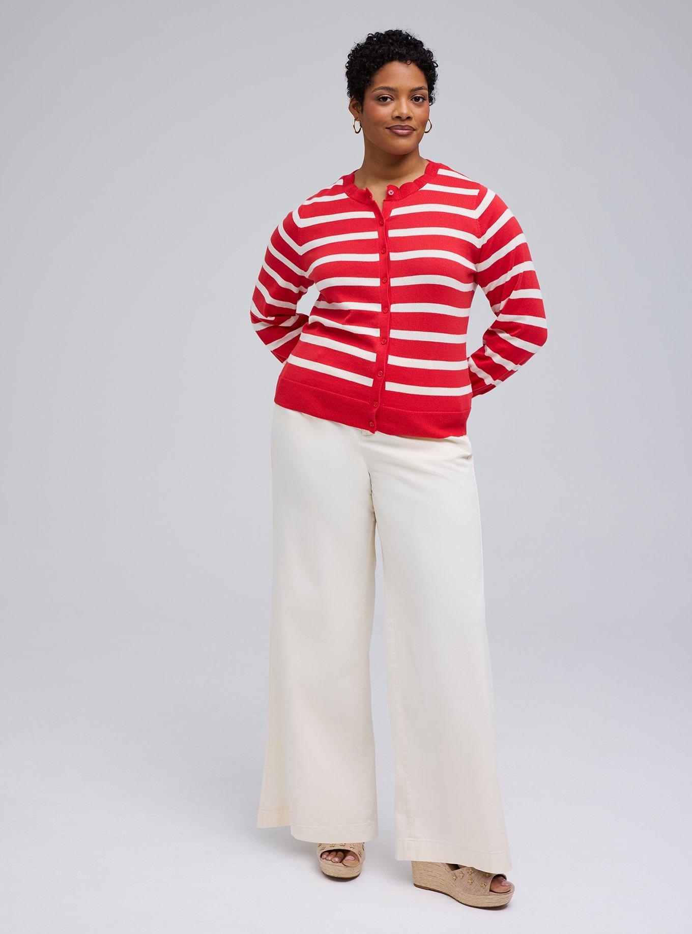 Belle Isle Scalloped Detail Cardigan, BELLE STRIPE RED WHITE, alternate