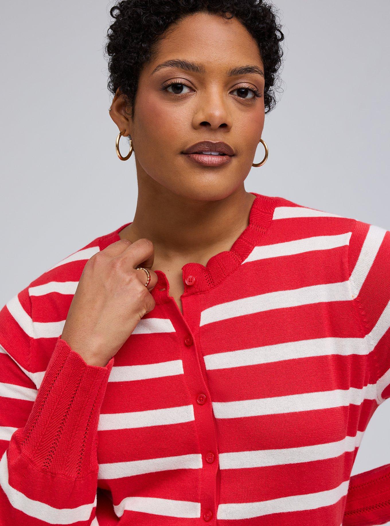 Belle Isle Scalloped Detail Cardigan, BELLE STRIPE RED WHITE, alternate