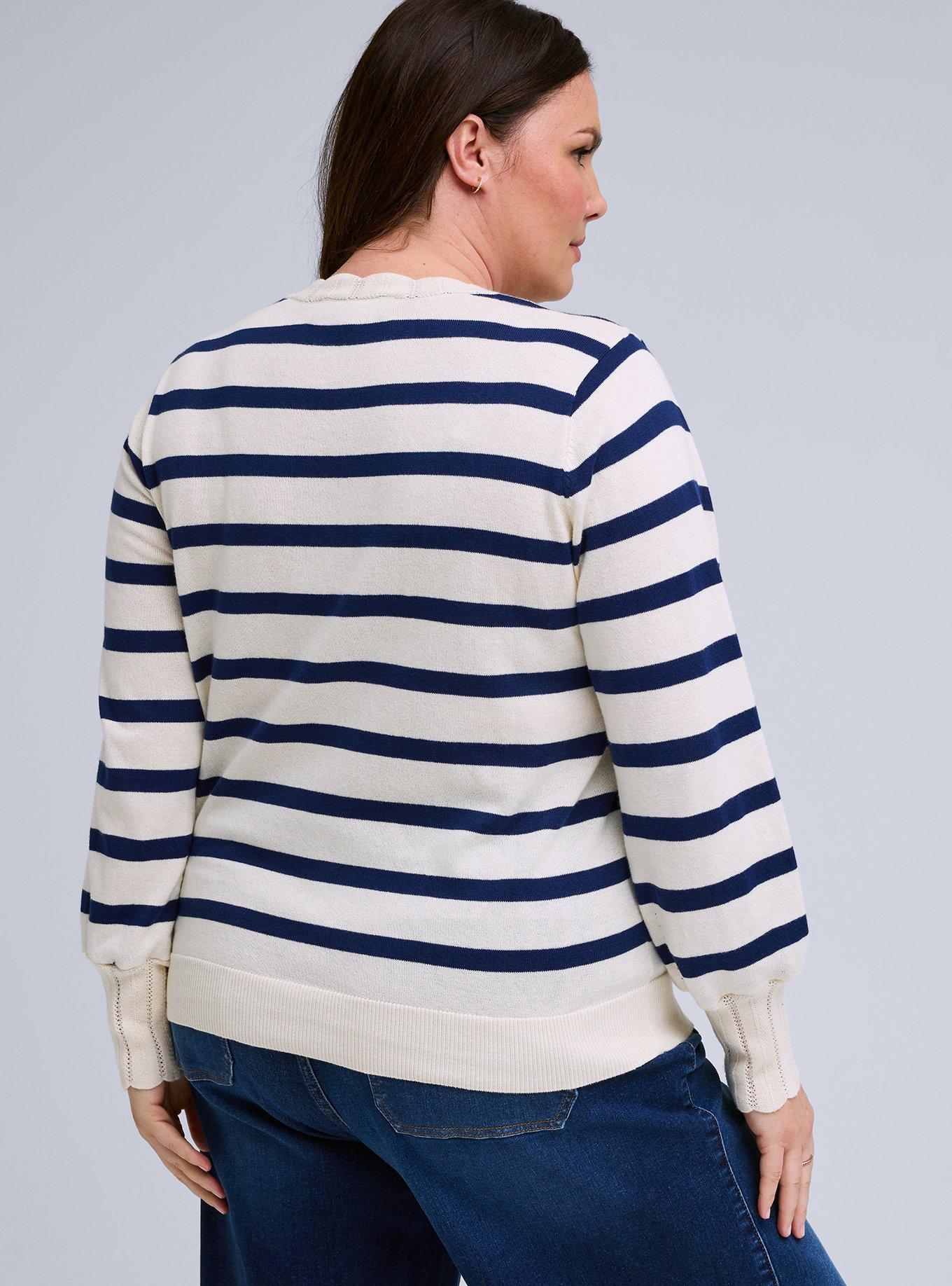 Belle Isle Scalloped Detail Cardigan, BELLE STRIPE WHITE BLUE, alternate