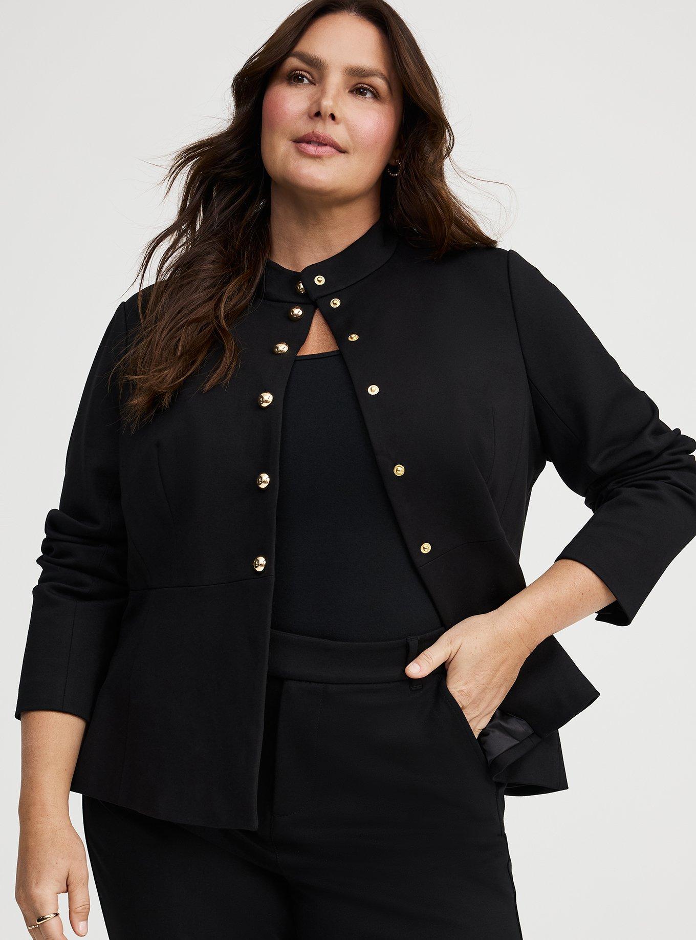 Ponte Peplum Jacket, DEEP BLACK, hi-res