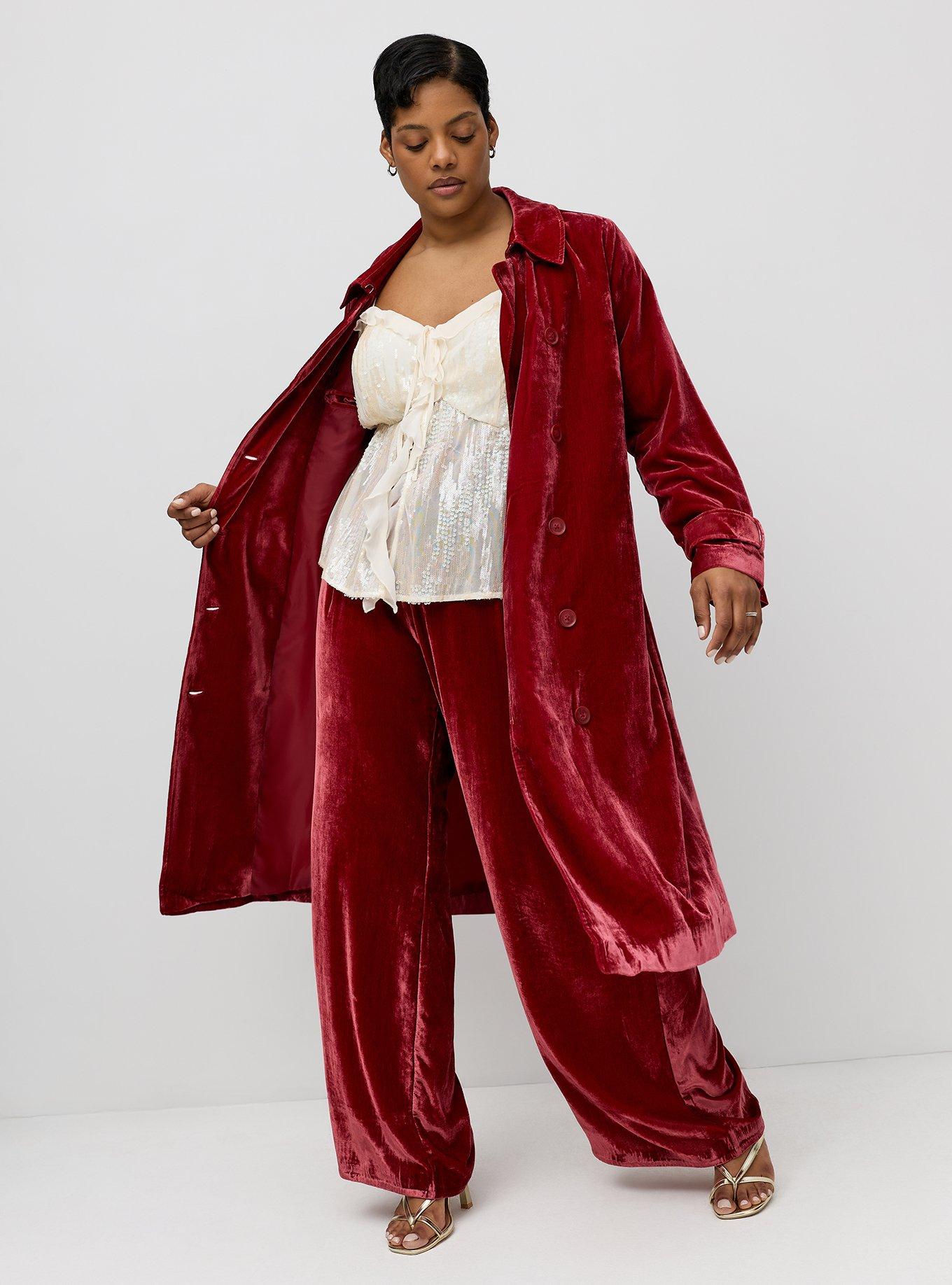Plus Size - Studio Double-Breasted Velvet Trench Coat - Torrid