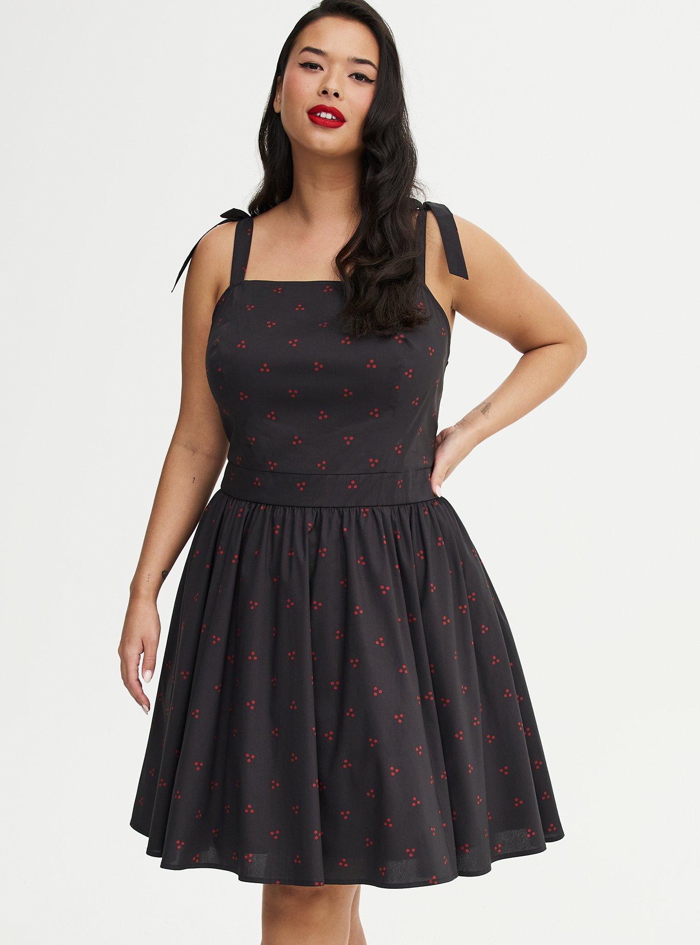 Retro Square Neck Bow Strap Swing Dress, AMOS DOTS DEEP BLACK, alternate