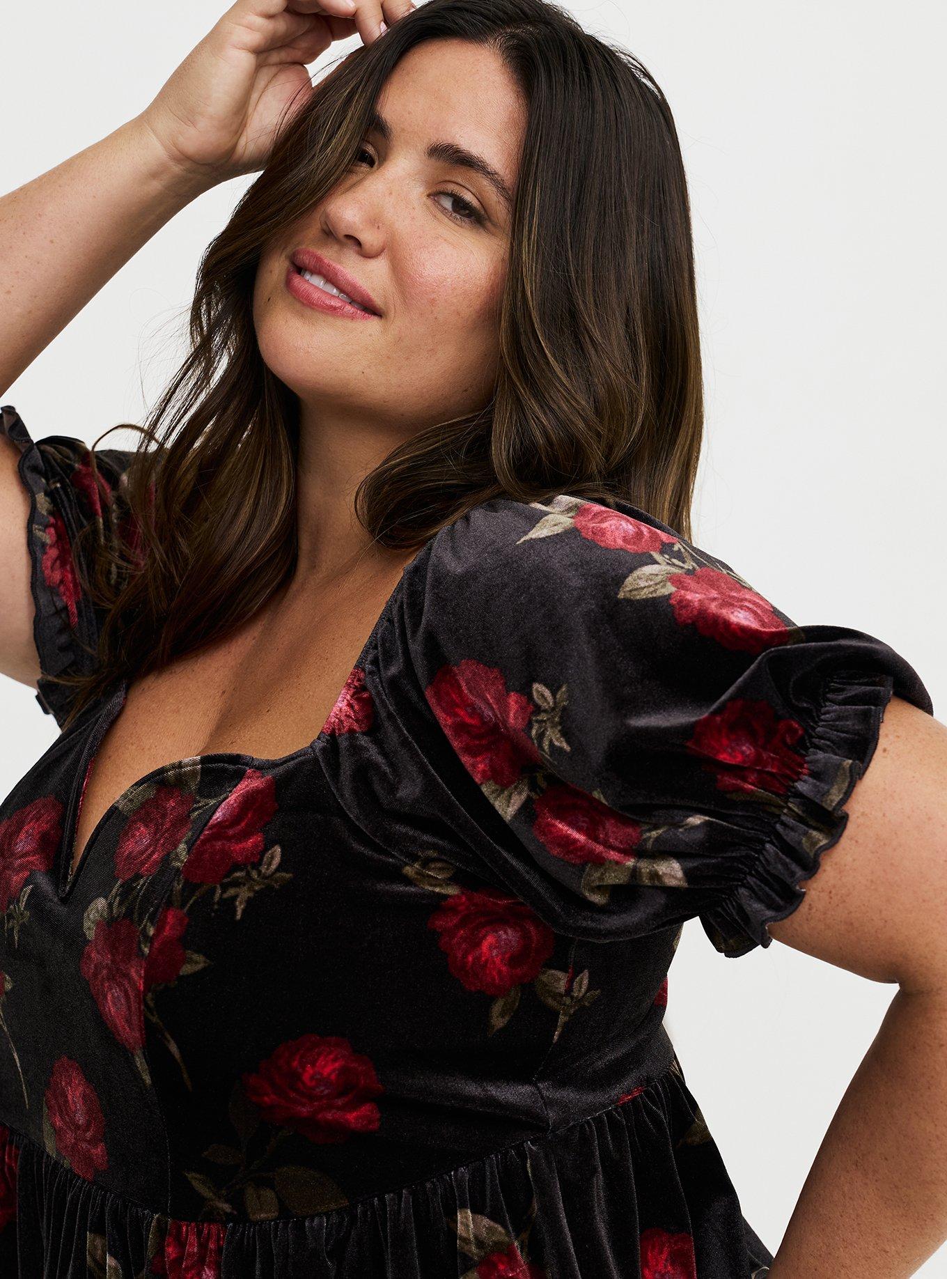 Velour V-Wire Puff Sleeve Babydoll Top