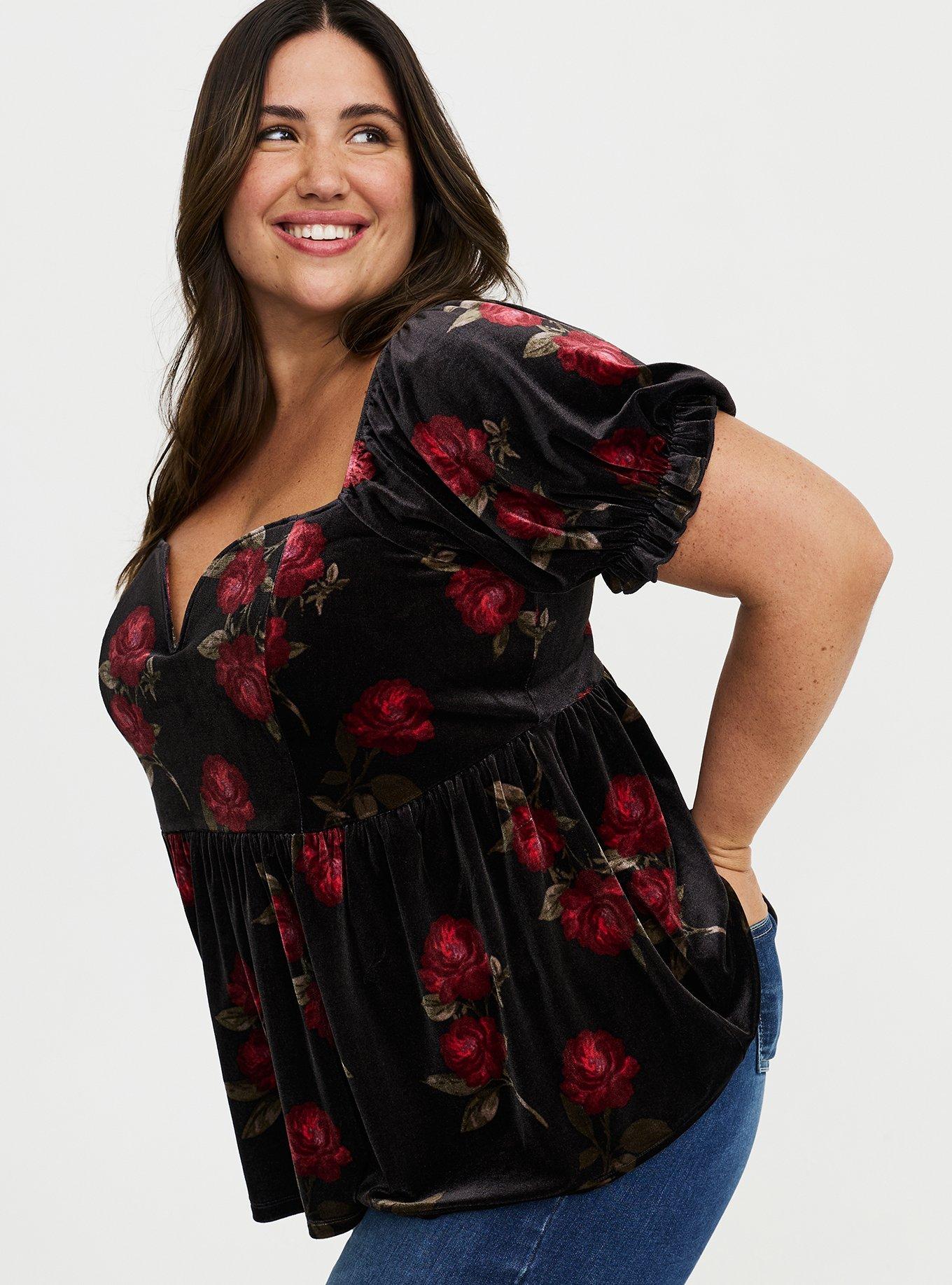 Velour V-Wire Puff Sleeve Babydoll Top