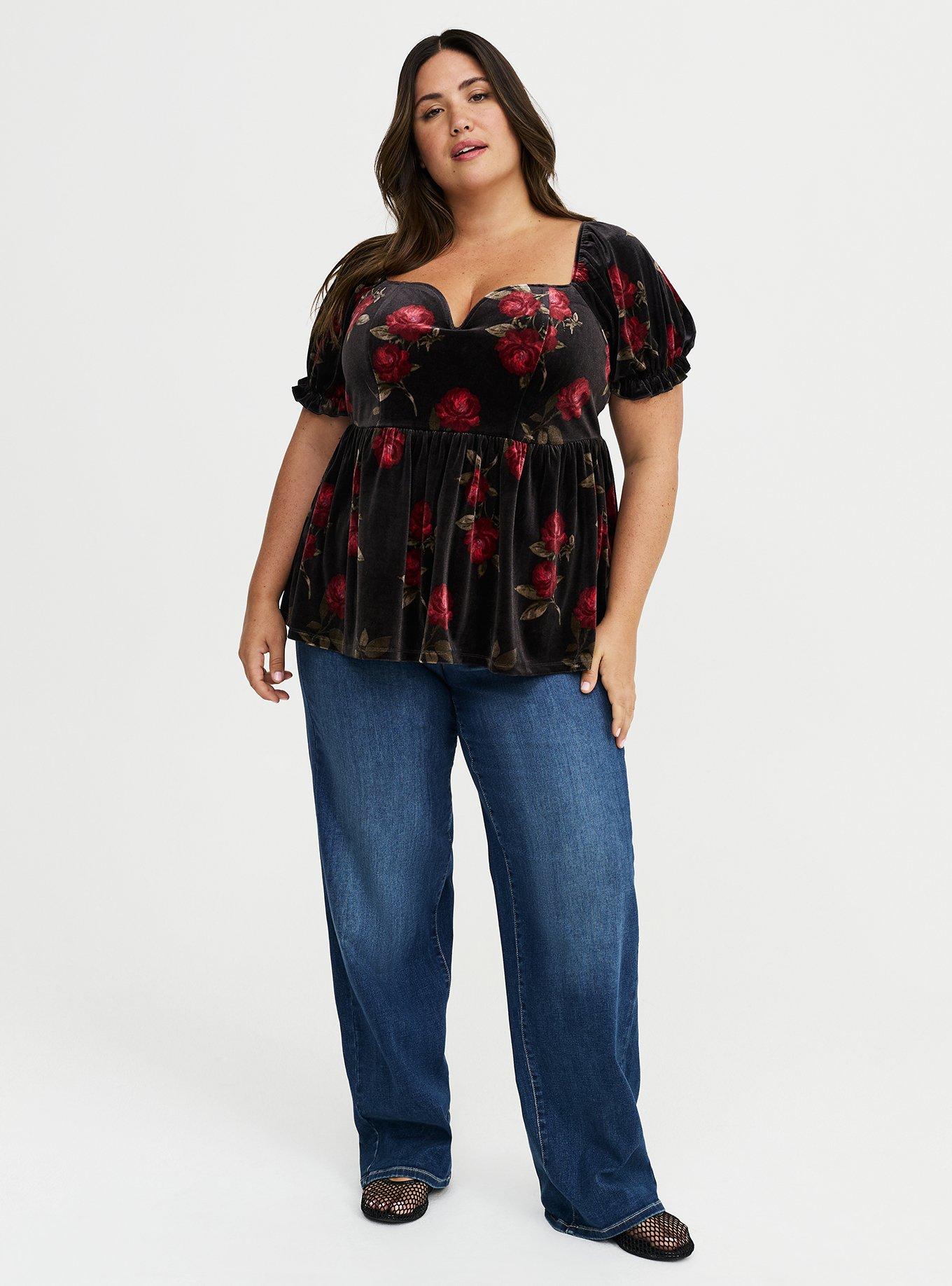 Velour V-Wire Puff Sleeve Babydoll Top