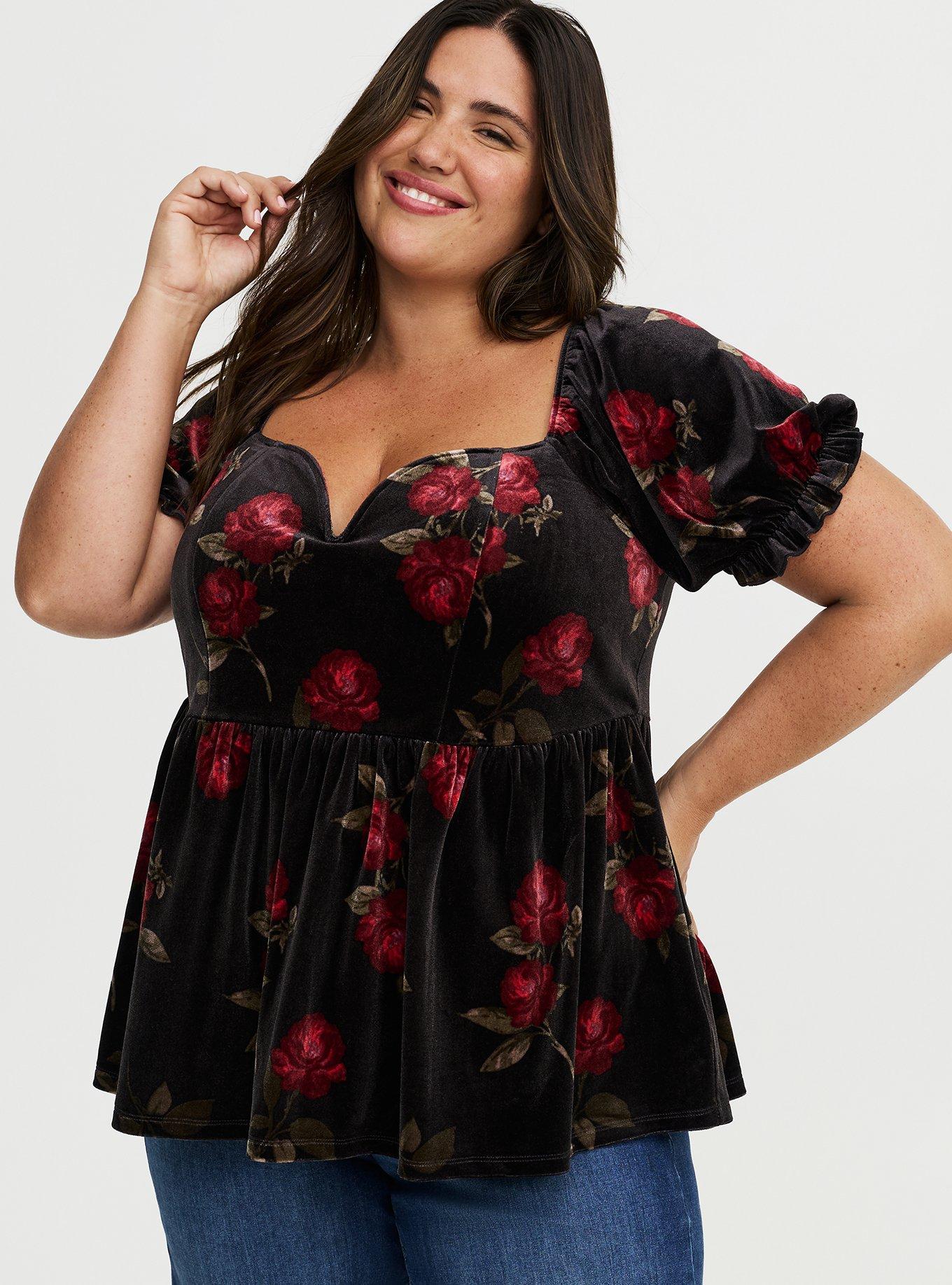 Velour V-Wire Puff Sleeve Babydoll Top