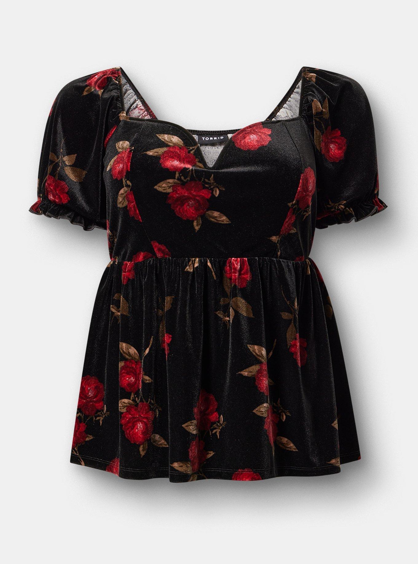 Velour V-Wire Puff Sleeve Babydoll Top