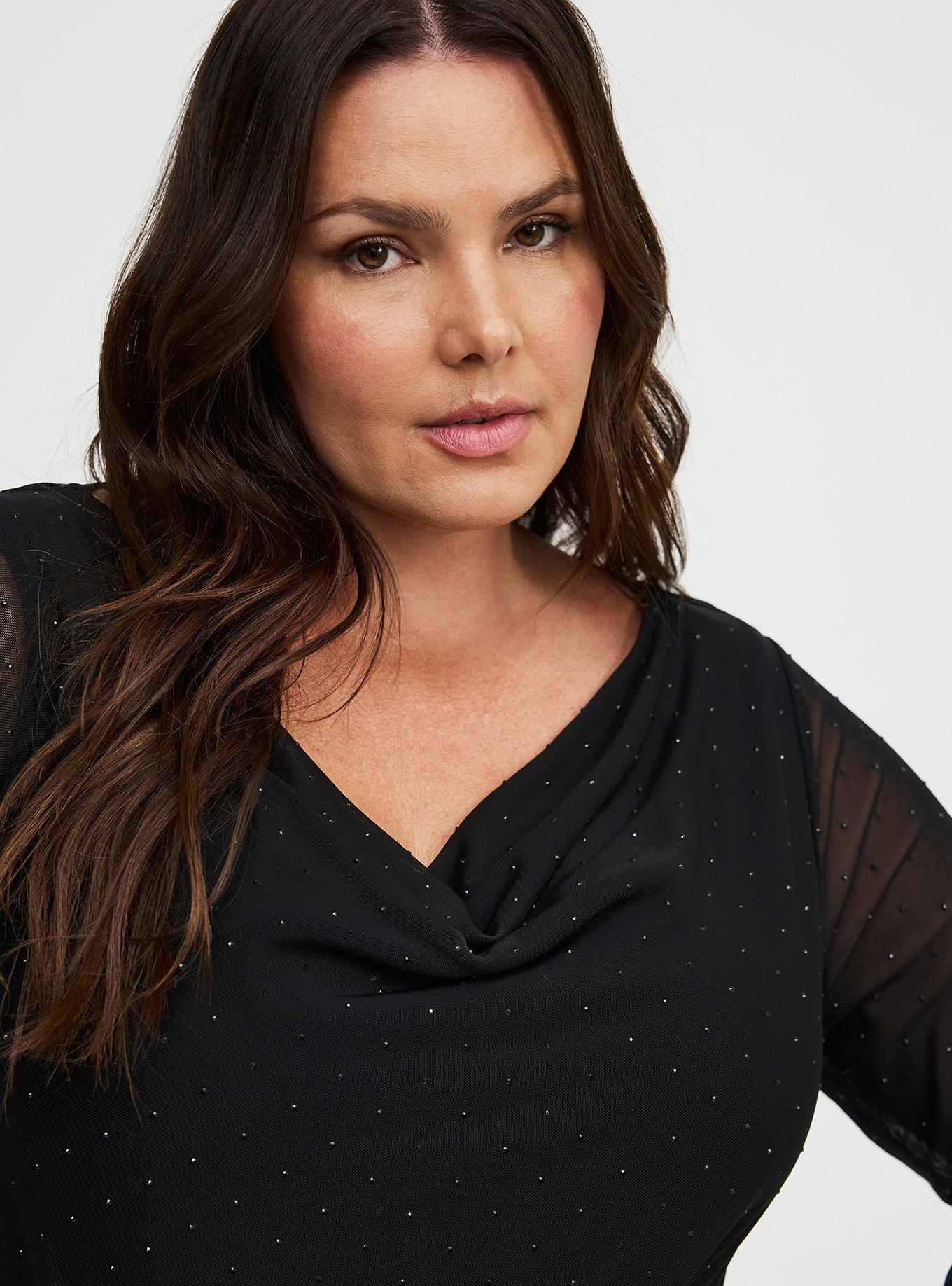 Sparkle Mesh Cowl Neck Top