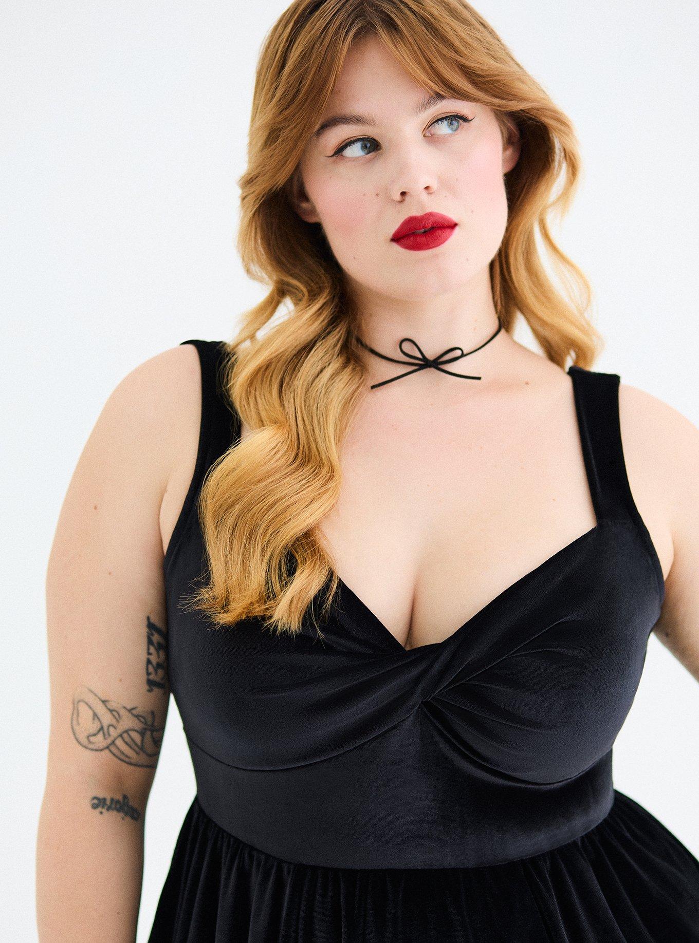 Retro Chic Twist Front Velour Swing Dress