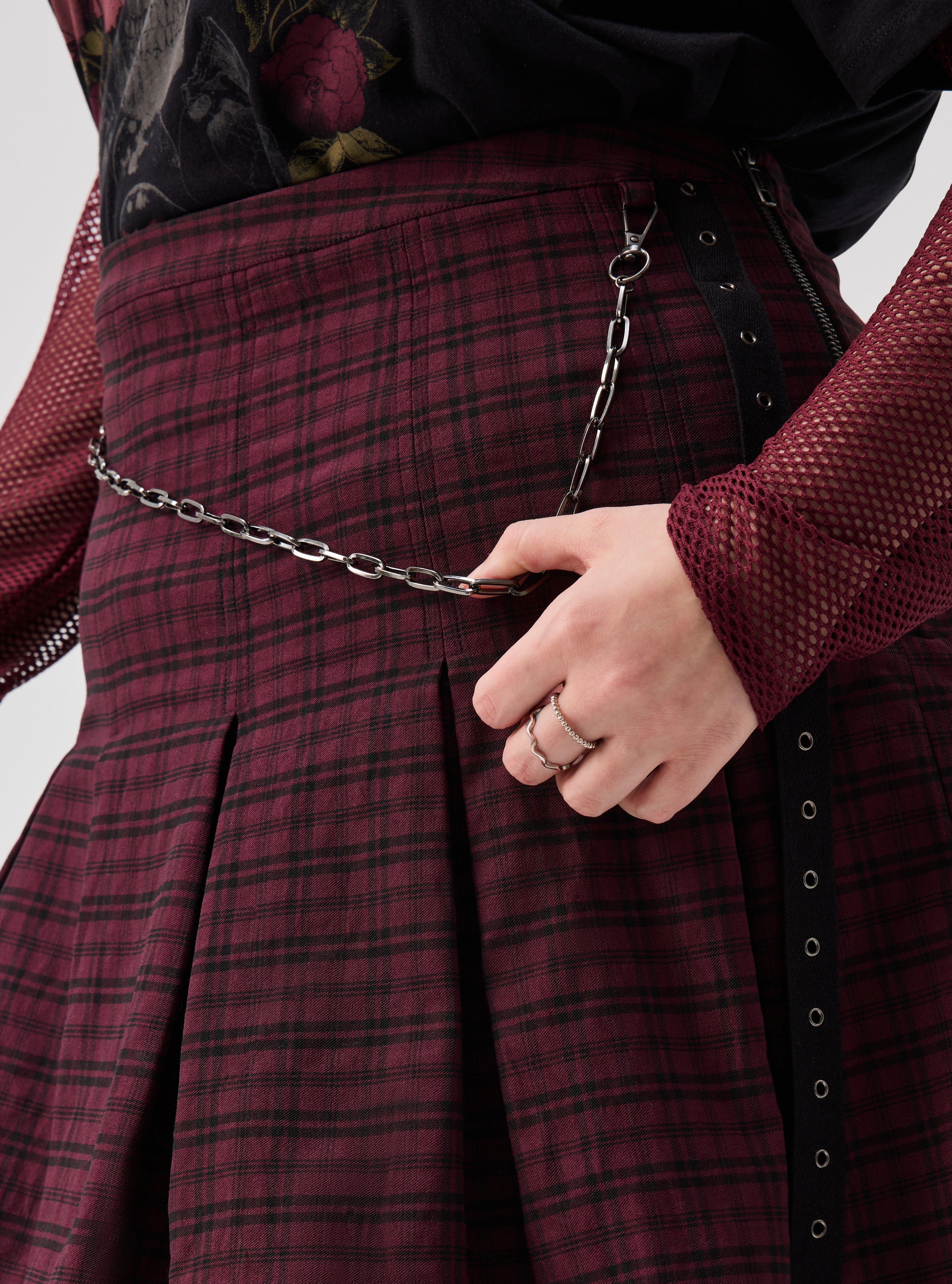 Nightfall Pleated Chain Detail Mini Skirt, PLAY PLAID RED, alternate