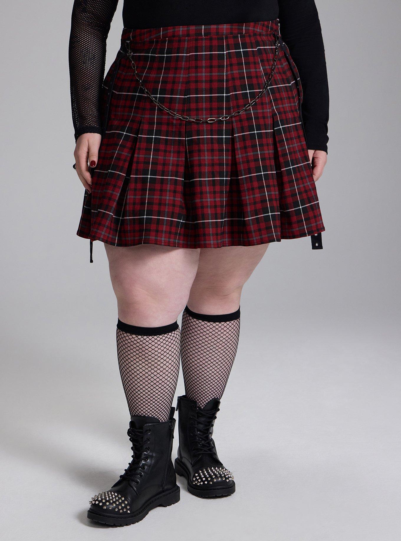Nightfall Pleated Chain Detail Mini Skirt, COVEN PLAID RED, alternate