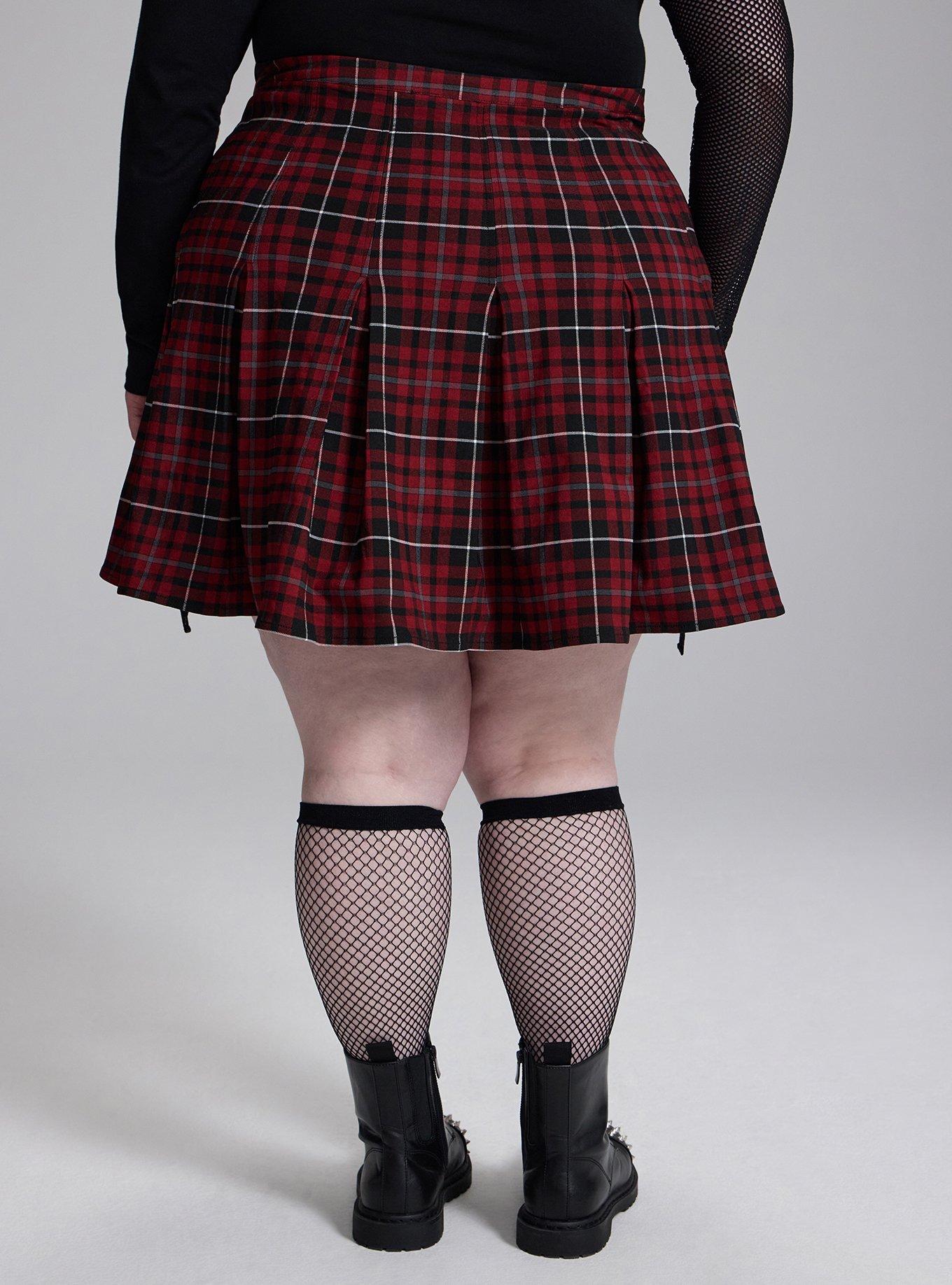 Nightfall Pleated Chain Detail Mini Skirt, COVEN PLAID RED, alternate