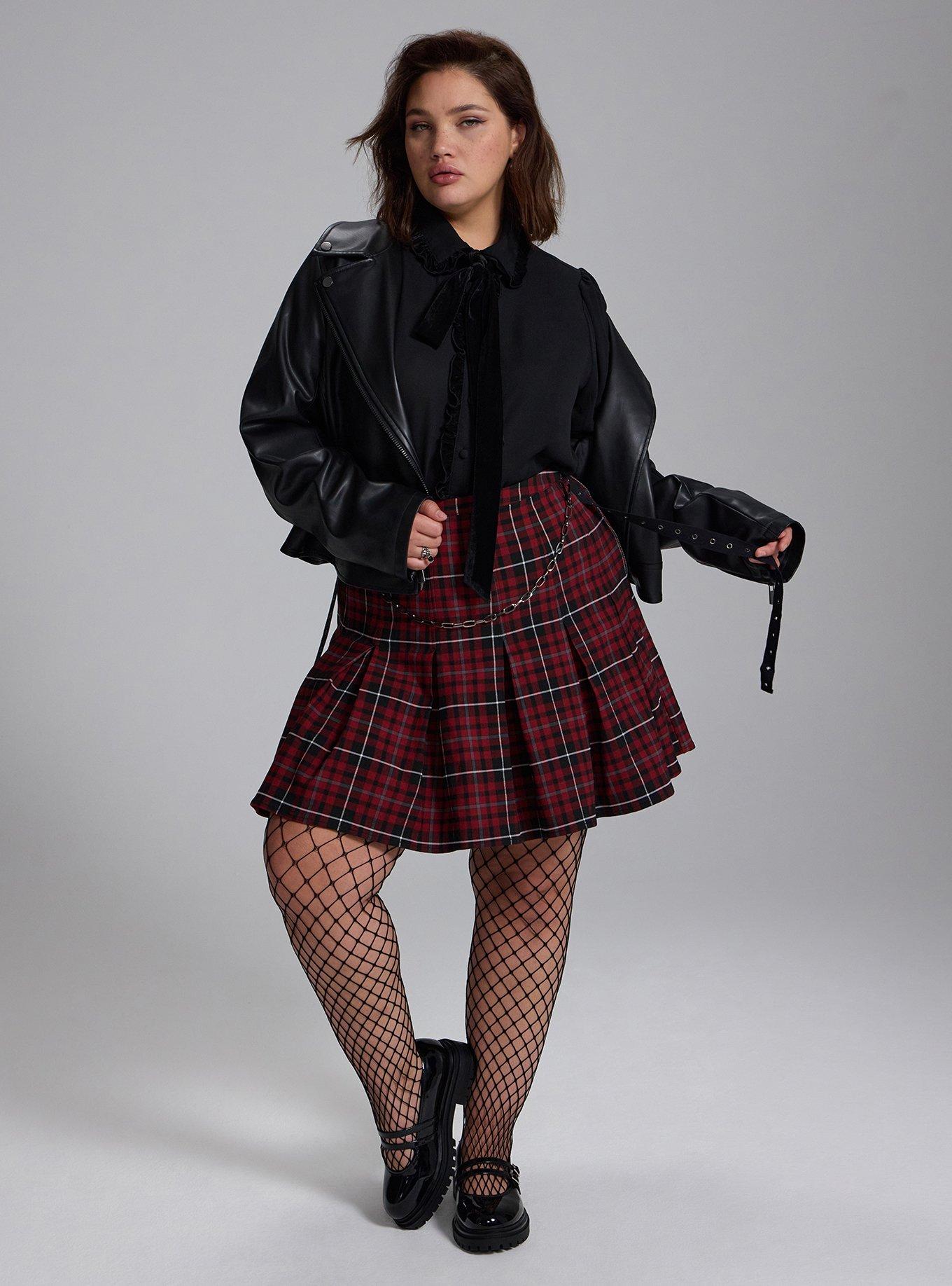 Nightfall Pleated Chain Detail Mini Skirt, COVEN PLAID RED, alternate