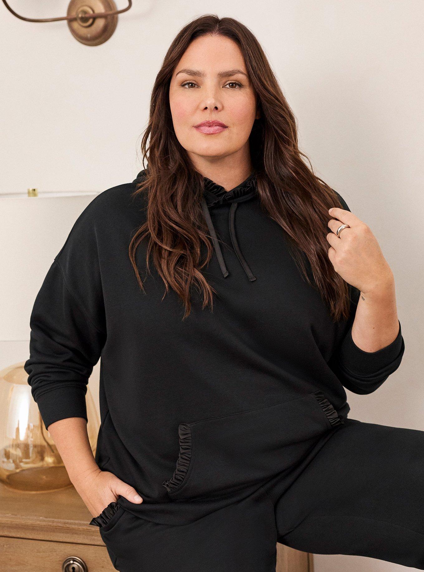 Plus Size Belle Isle Ruffle Hoodie, DEEP BLACK, hi-res
