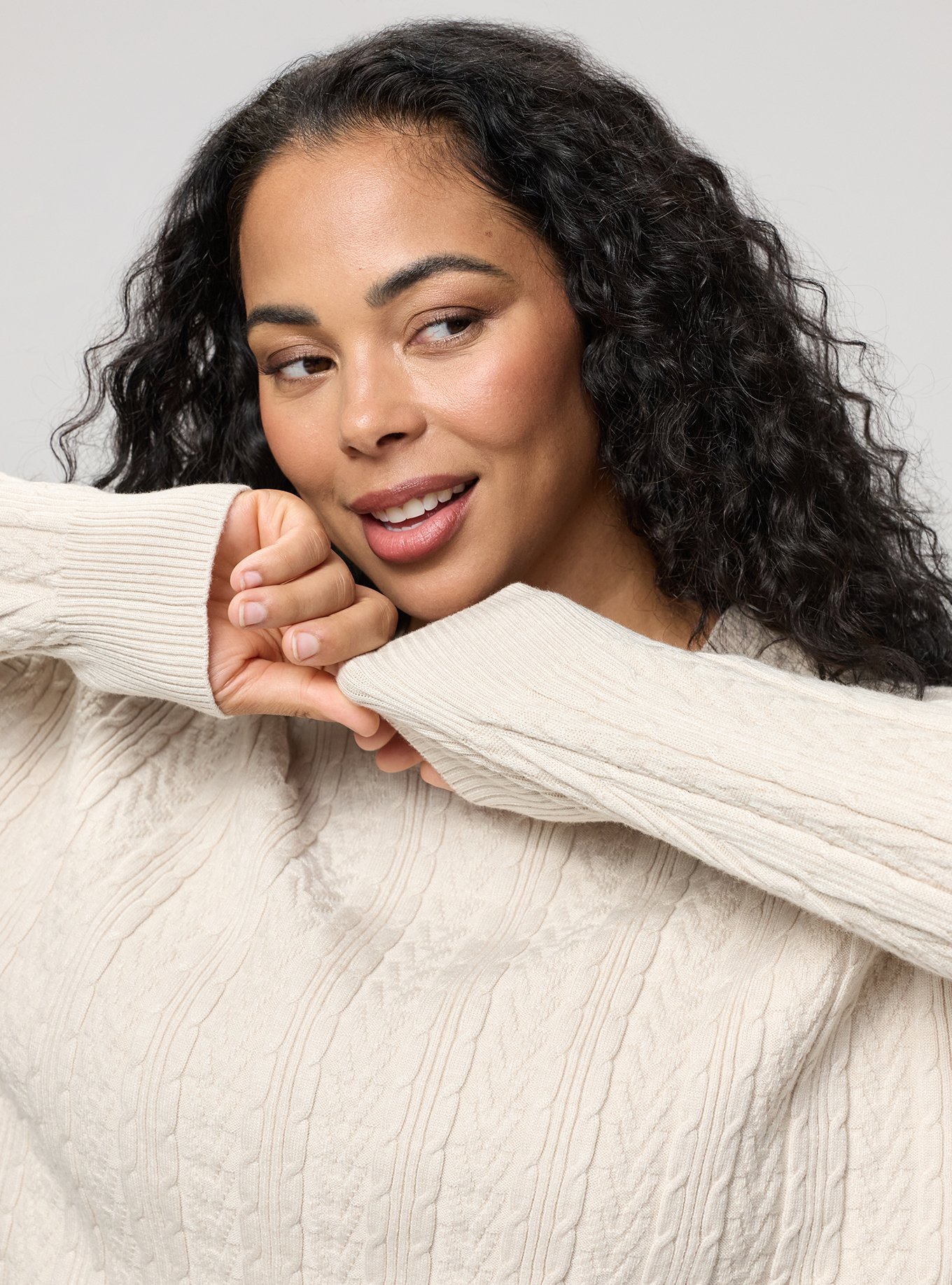Plus Size Cable Lounge Pullover, OATMEAL HEATHER, alternate
