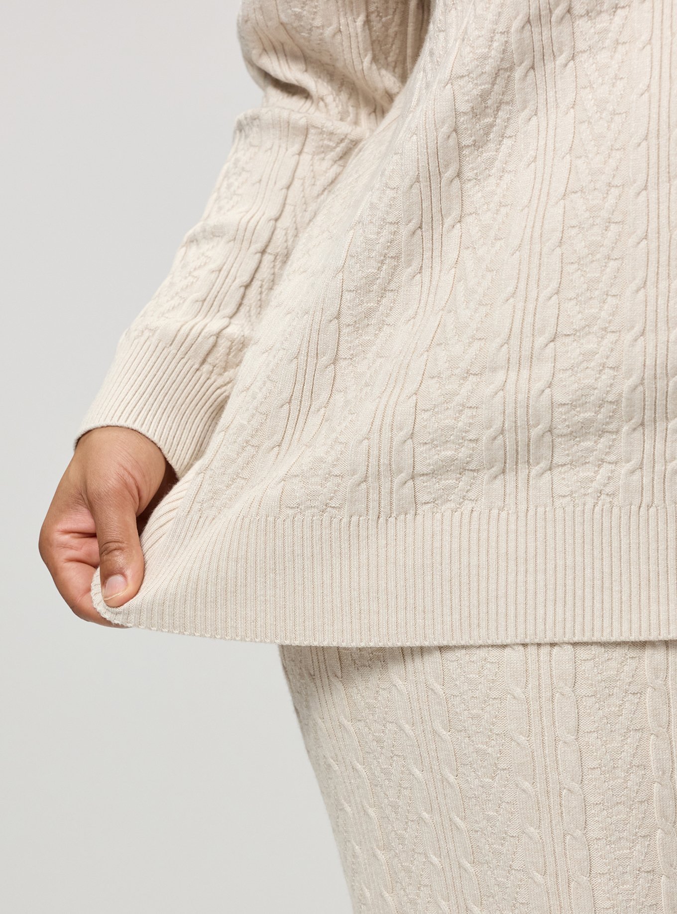 Plus Size Cable Lounge Pullover, OATMEAL HEATHER, alternate