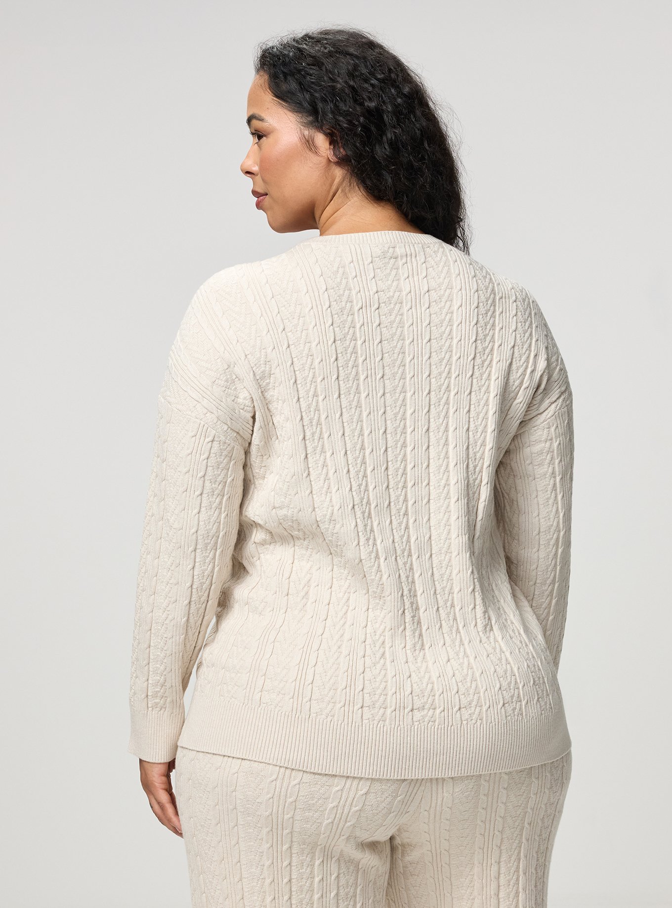 Plus Size Cable Lounge Pullover, OATMEAL HEATHER, alternate