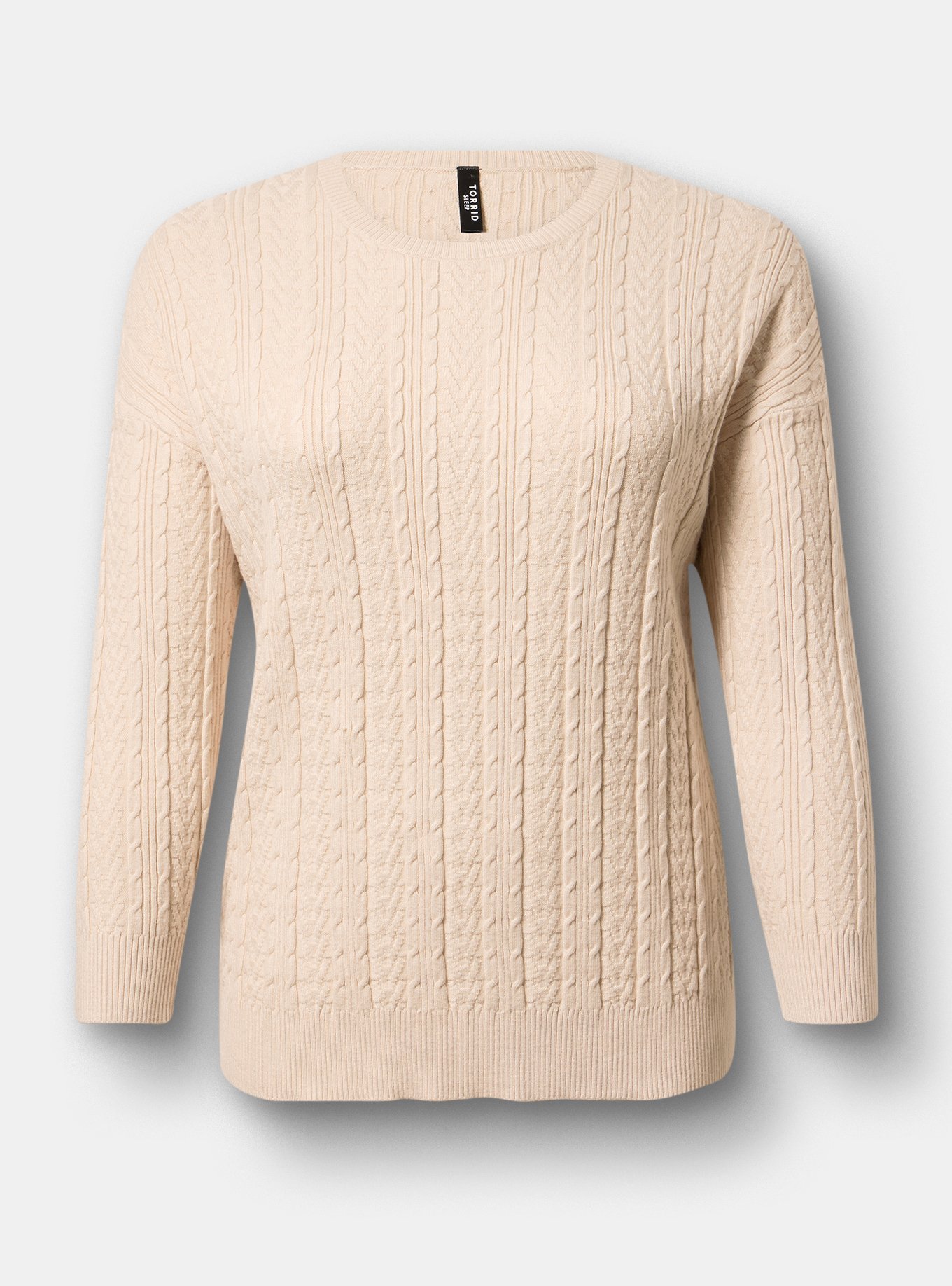 Plus Size Cable Lounge Pullover, OATMEAL HEATHER, flat