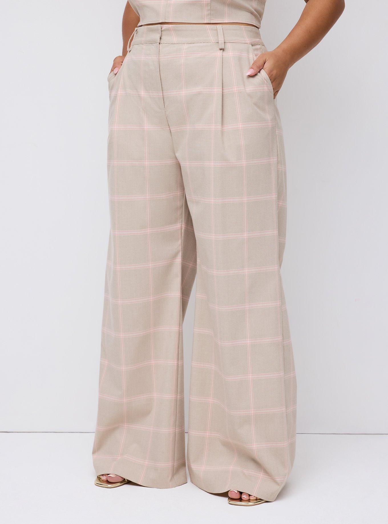 Studio Relaxed Wide Leg Twill Pant, DARIA PLAID PINK SILVER MINK, alternate