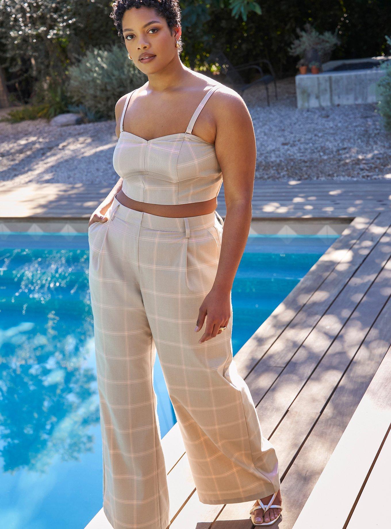 Studio Relaxed Wide Leg Twill Pant, DARIA PLAID PINK SILVER MINK, hi-res