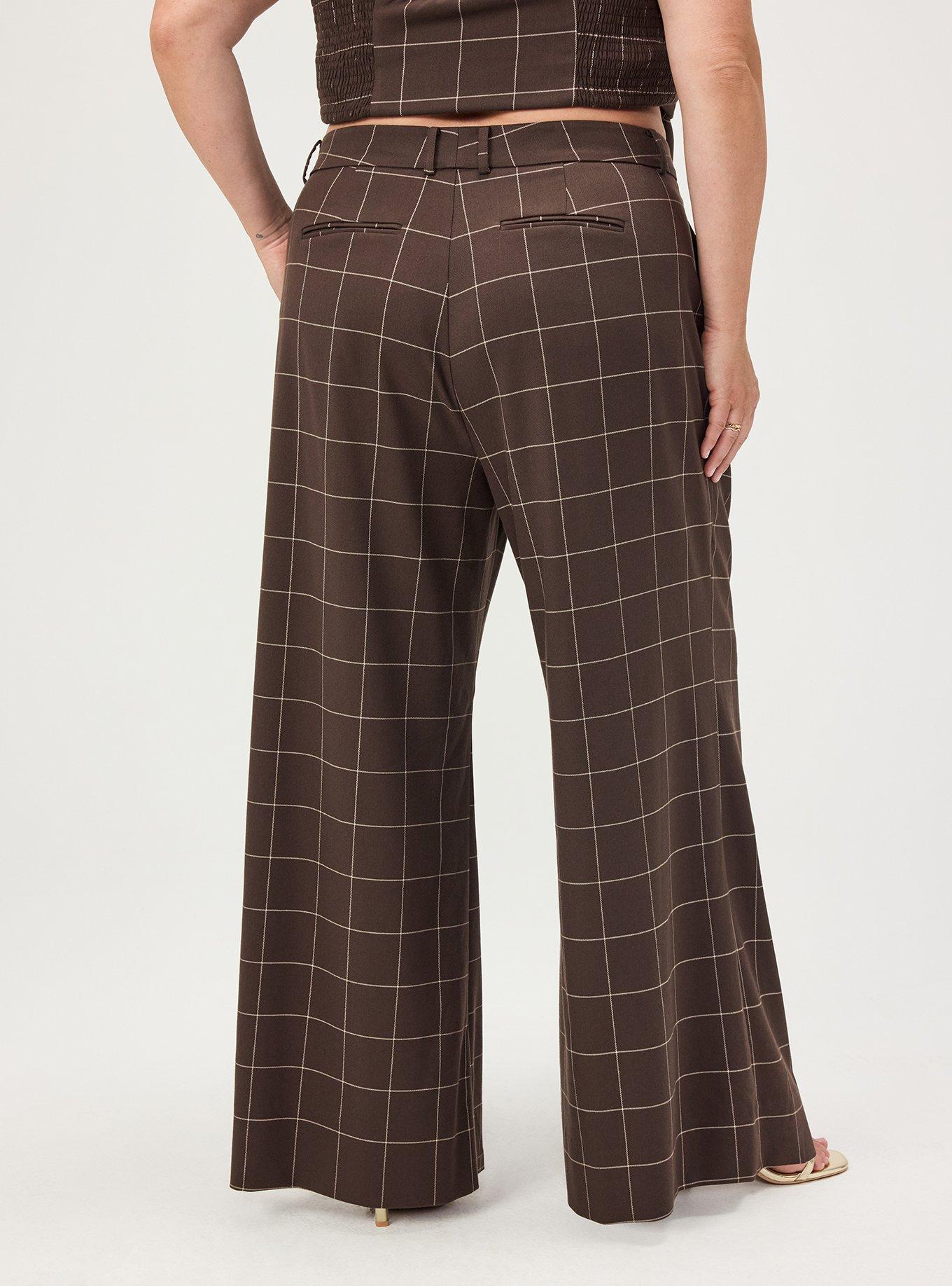 Plus Size Studio Relaxed Wide Leg Twill Pant, THIN PANE PLAID BROWN, alternate