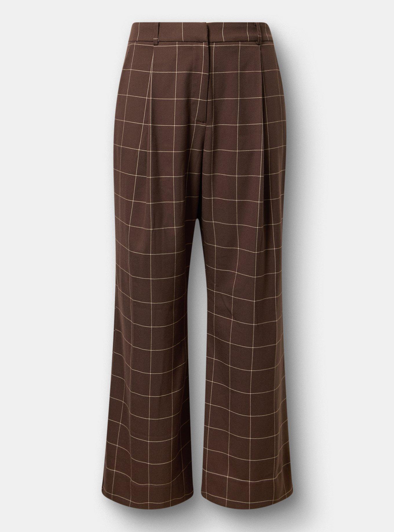 Plus Size Studio Relaxed Wide Leg Twill Pant, THIN PANE PLAID BROWN, flat