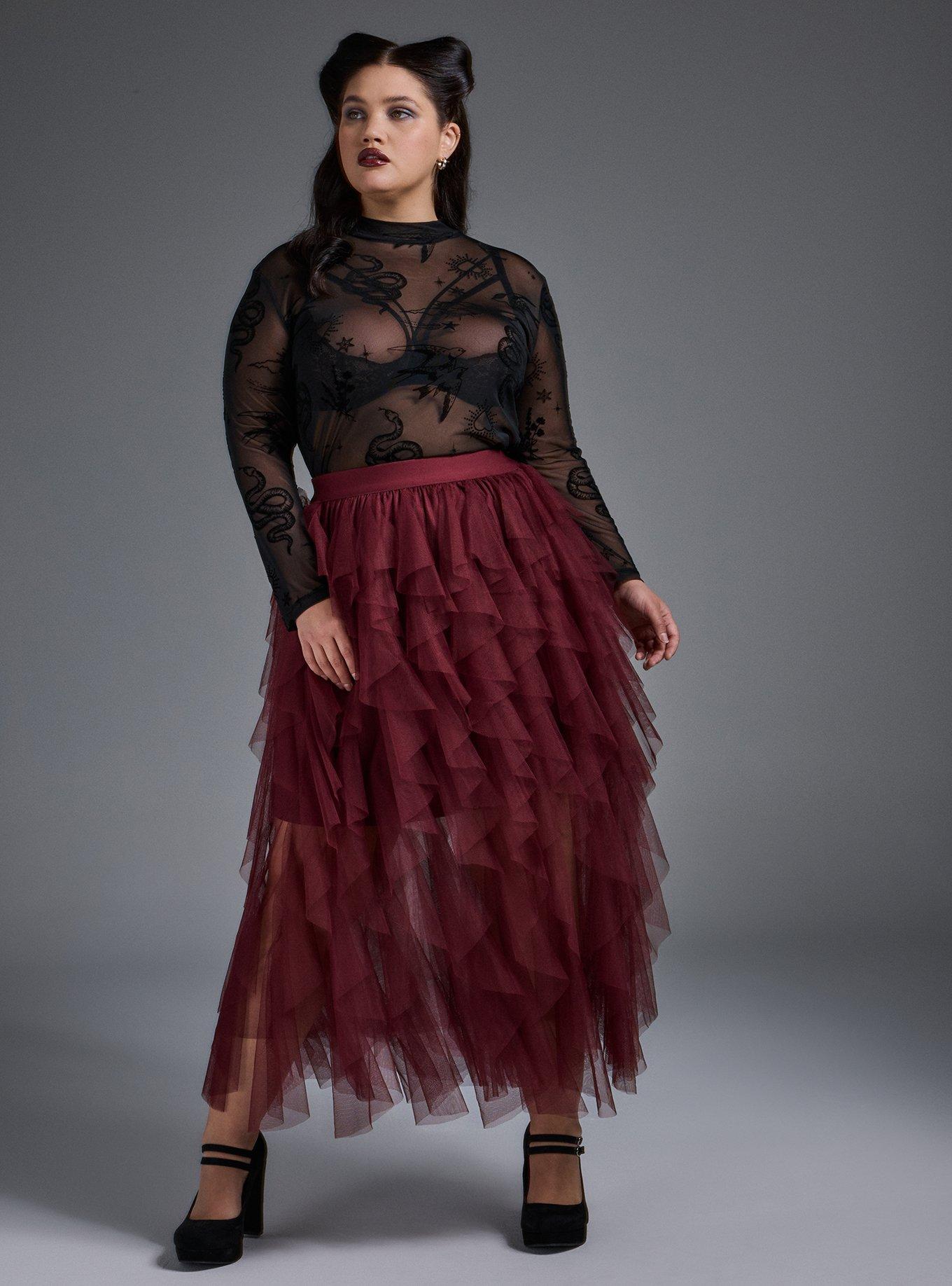 Mesh Burnout Mock Neck Long Sleeve Top