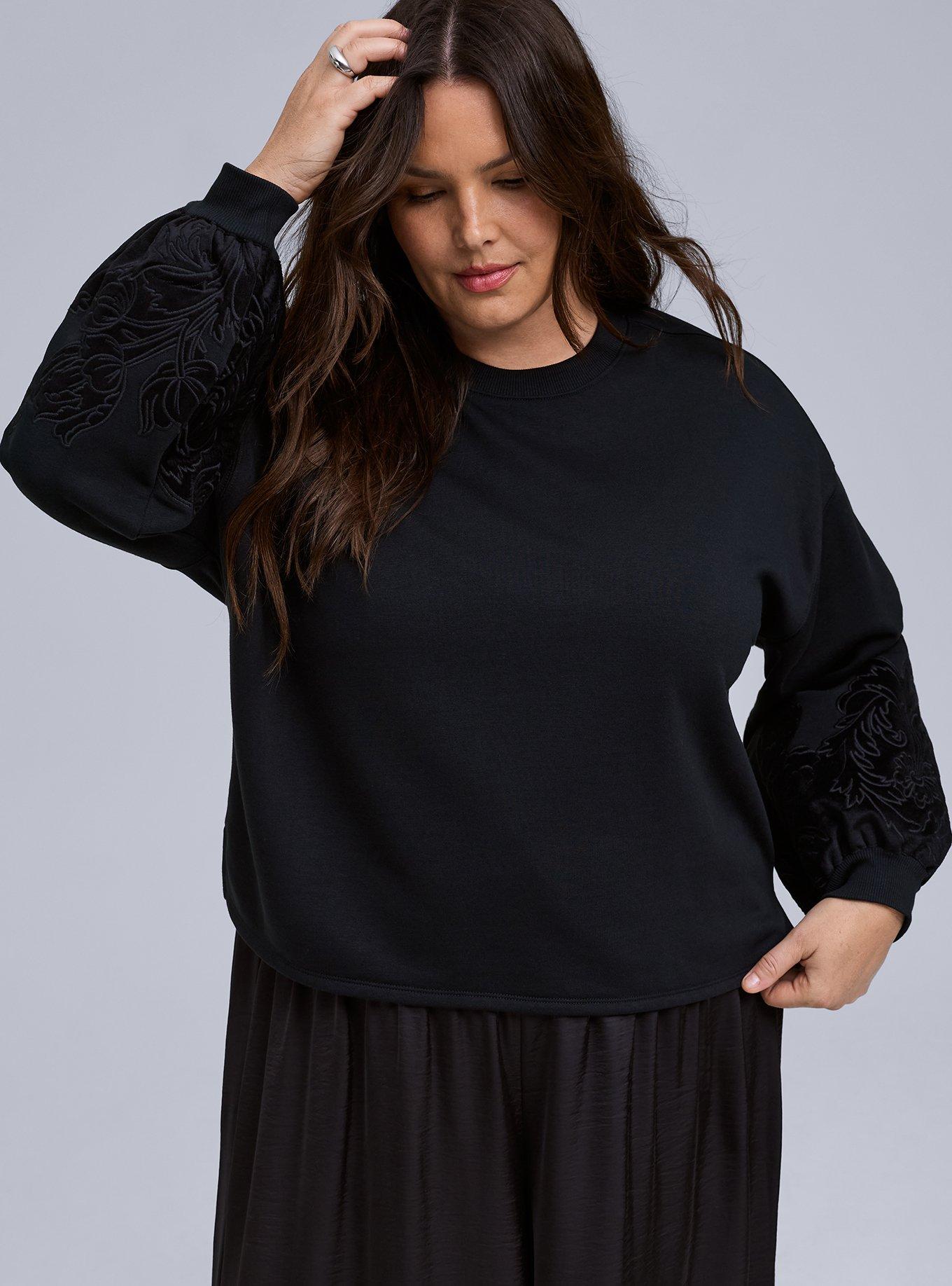 Belle Isle Floral Applique Sweatshirt, DEEP BLACK, hi-res