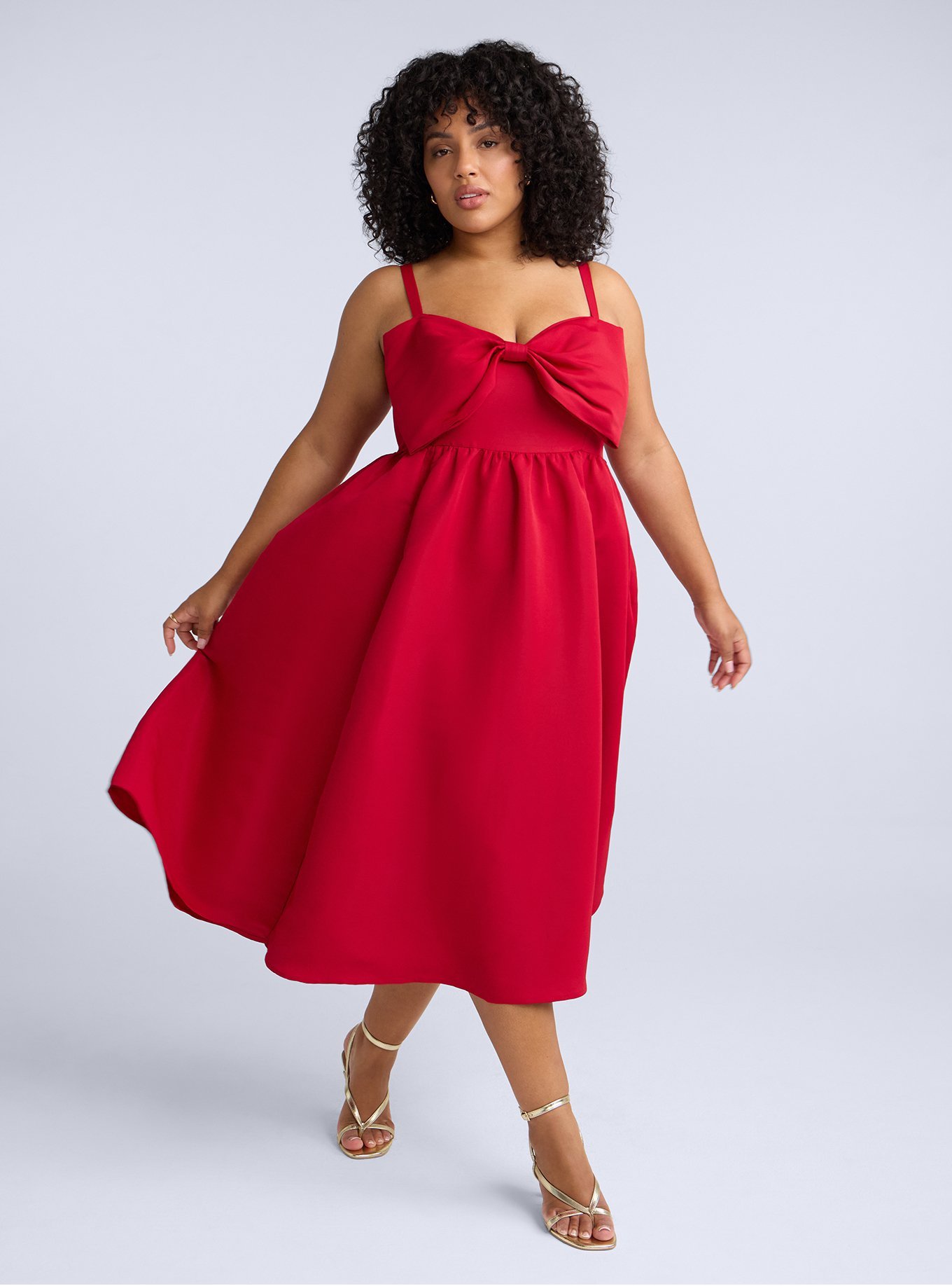 Belle Isle Bow Detail Midi Dress, JESTER RED, alternate