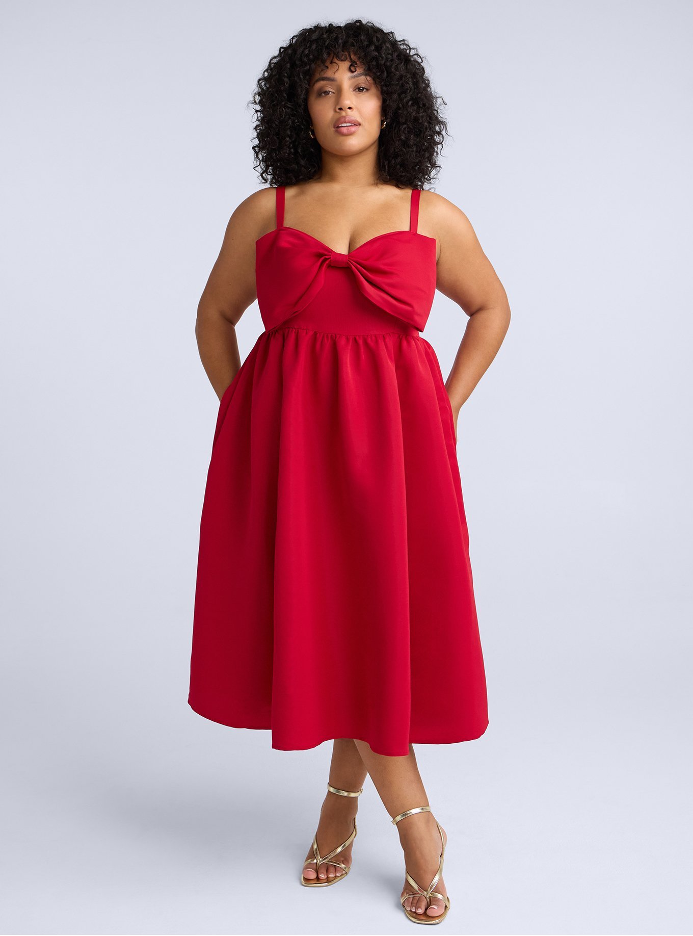 Belle Isle Bow Detail Midi Dress, JESTER RED, hi-res