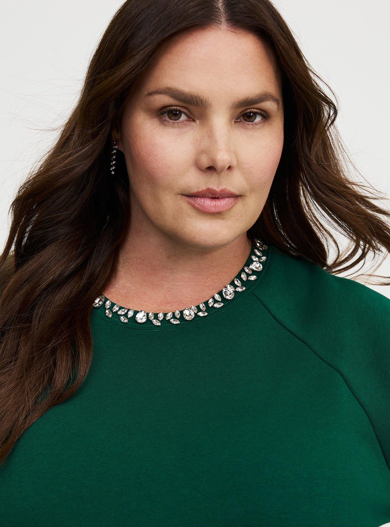 Cozy Fleece Rhinestone Crew Sweatshirt