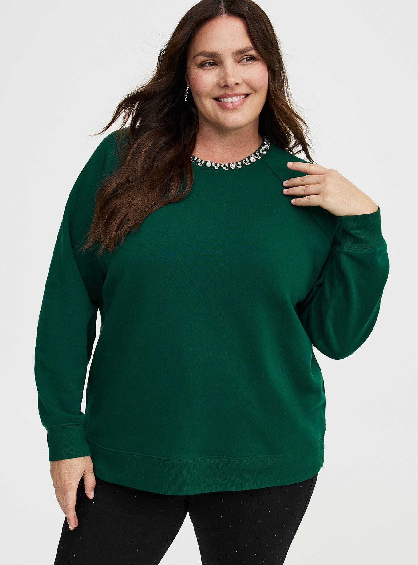 Cozy Fleece Rhinestone Crew Sweatshirt