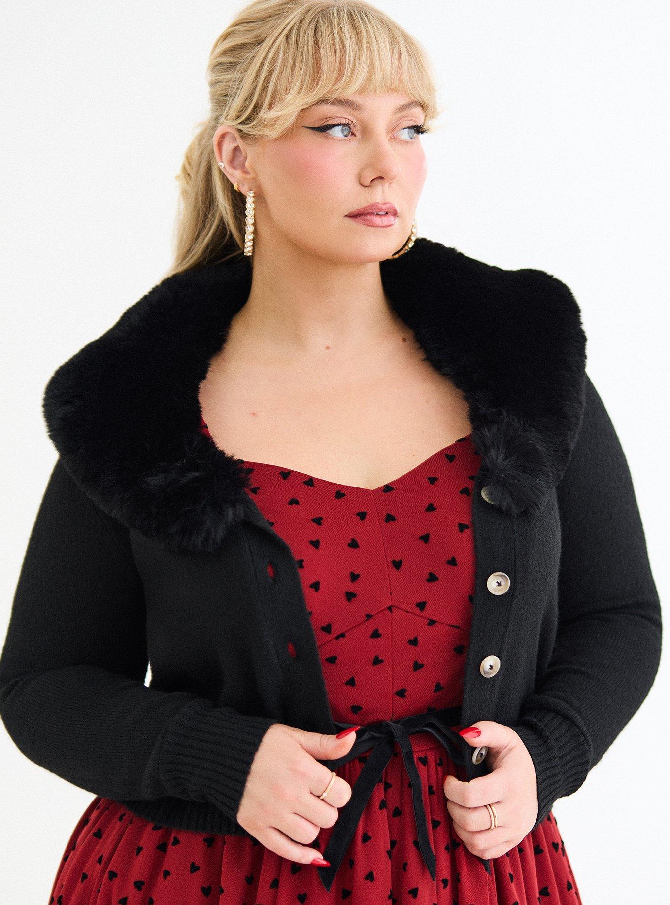 Plus Size - Retro Chic Removable Faux Fur Trim Cardigan - Torrid