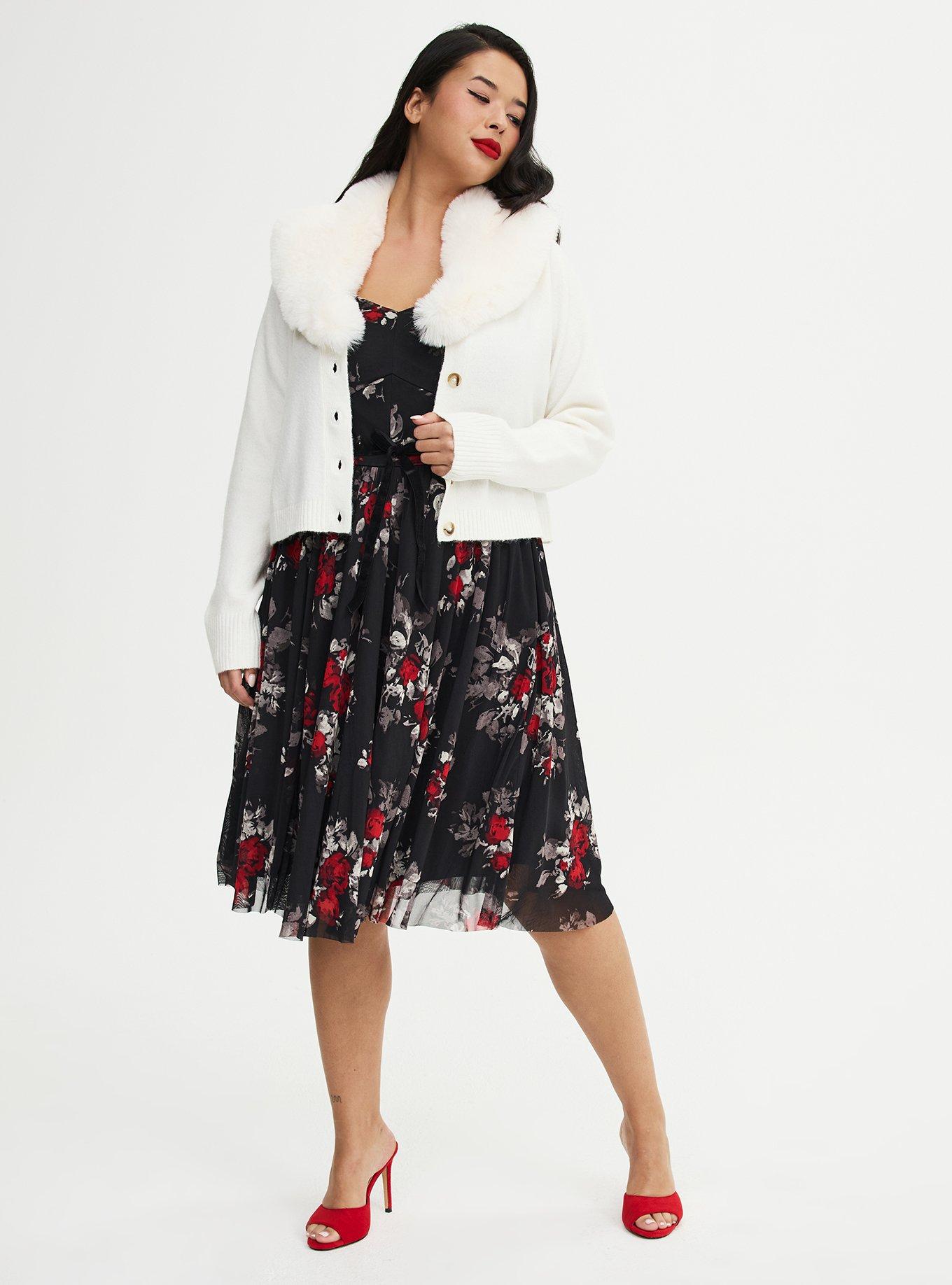 Retro Chic Removable Faux Fur Trim Cardigan