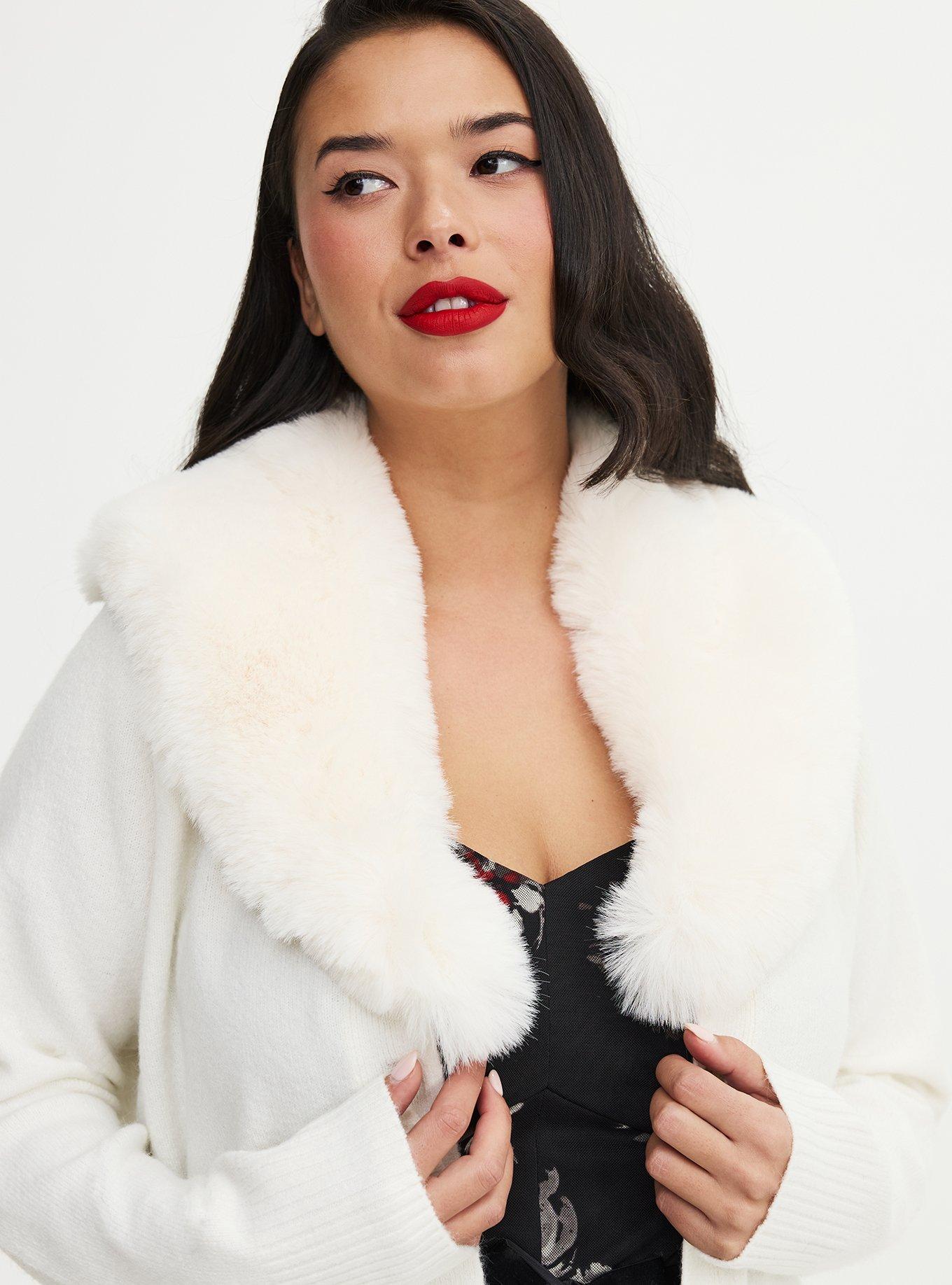 Retro Chic Removable Faux Fur Trim Cardigan